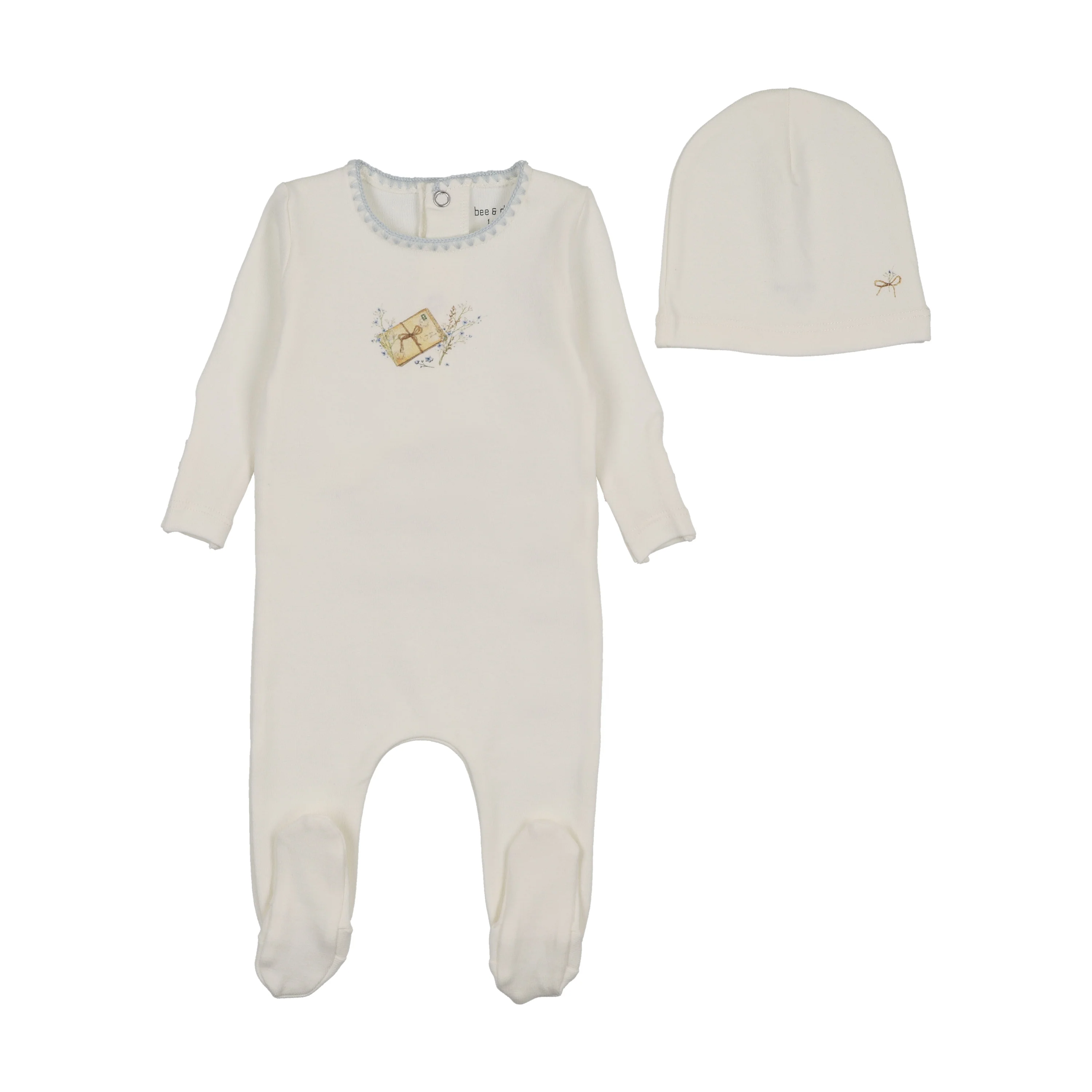 Bee & Dee Mail And Flowers Footie/Beanie Chalk White Boys Foldover Cuff