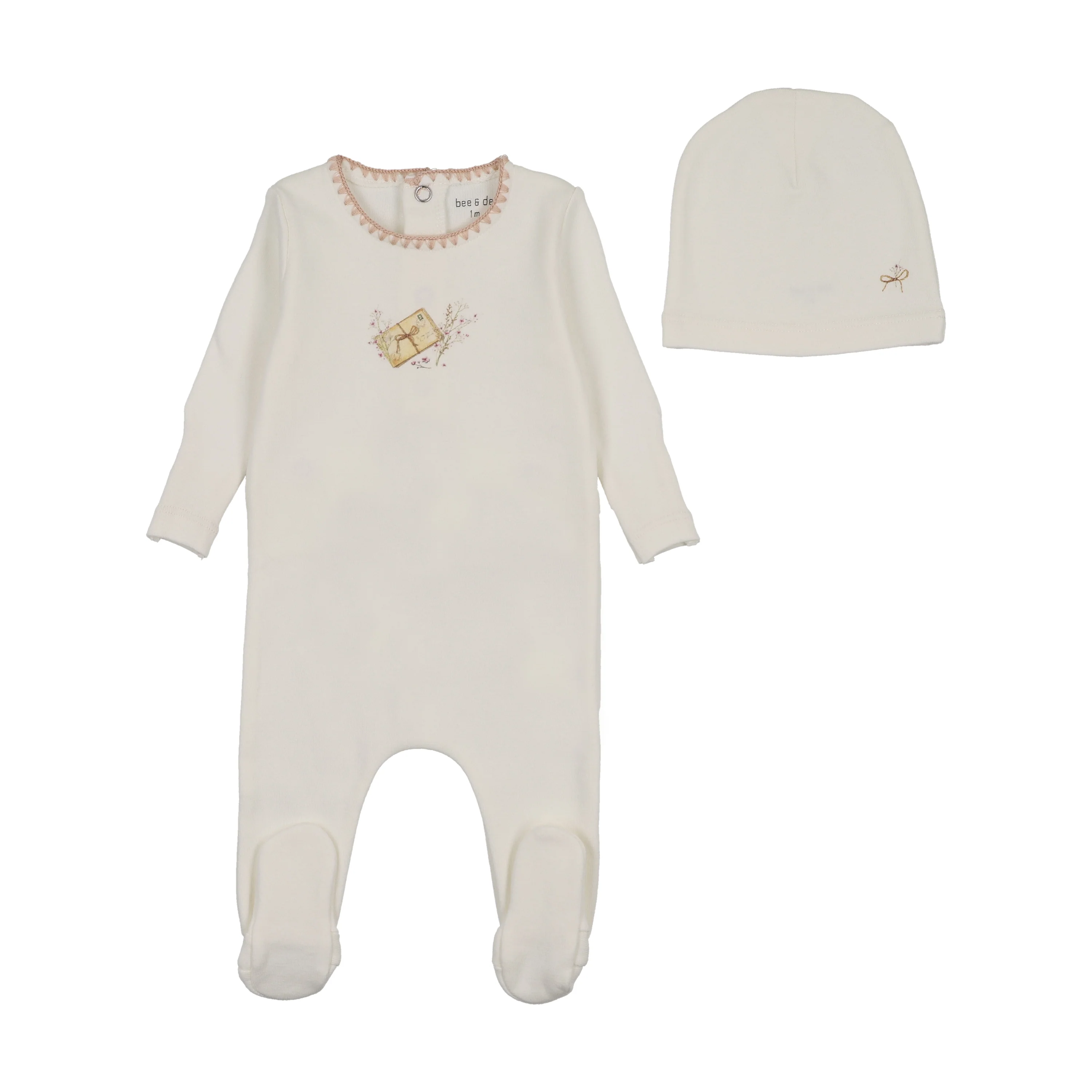 Bee & Dee Mail And Flowers Footie/Beanie Chalk White Girls