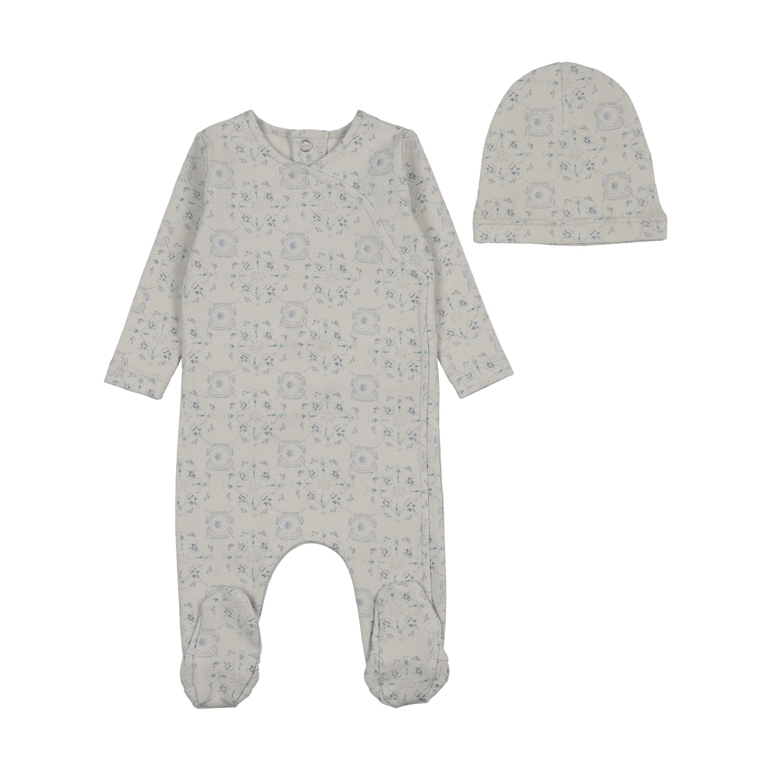 Bee & Dee Sweet Pattern Footie/Beanie Dusty Blue