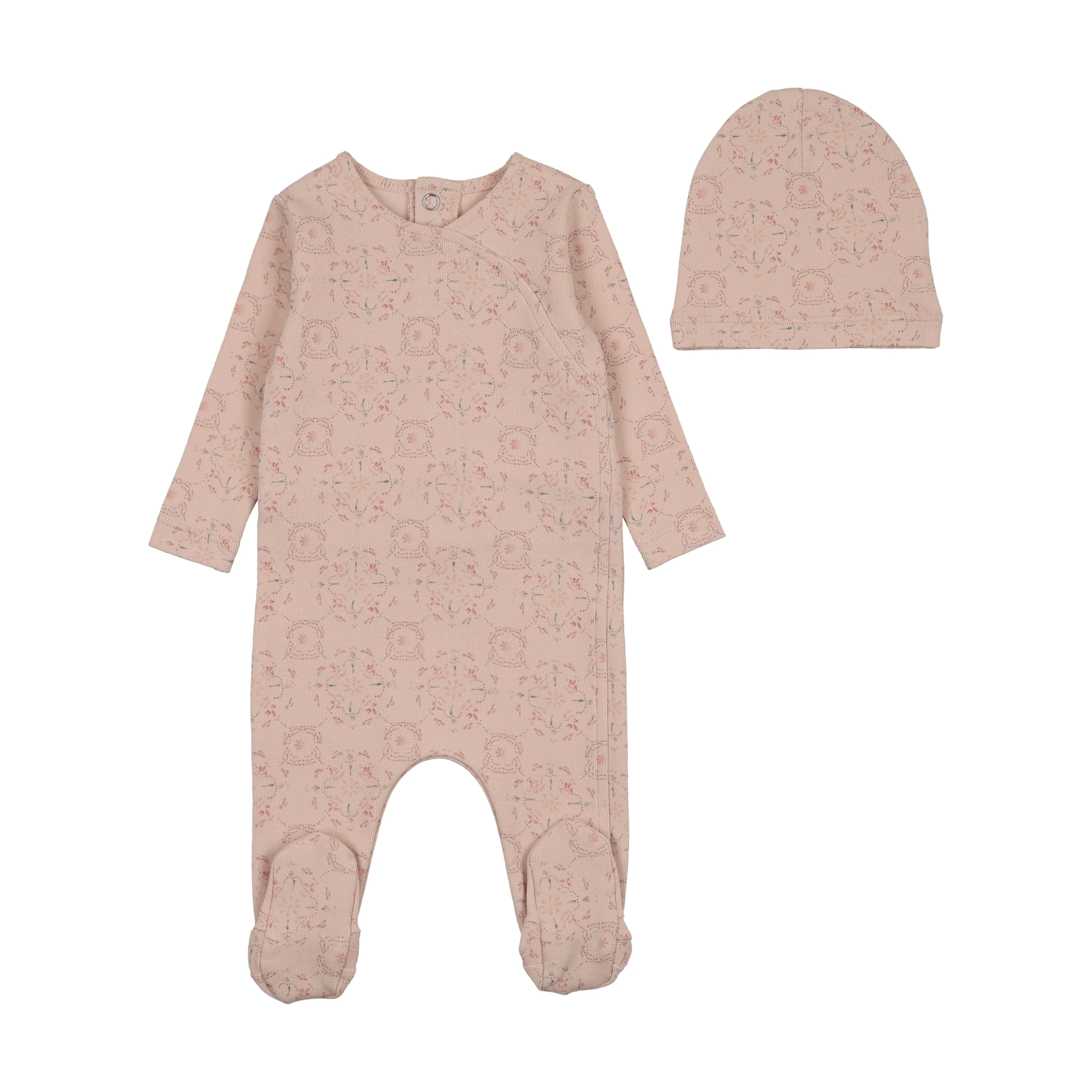 Bee & Dee Sweet Pattern Footie/Beanie Rose