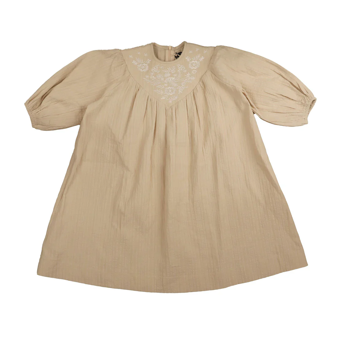 Belati Beige Crinkle Textured Embroidered V Yoke Dress (BDR531)