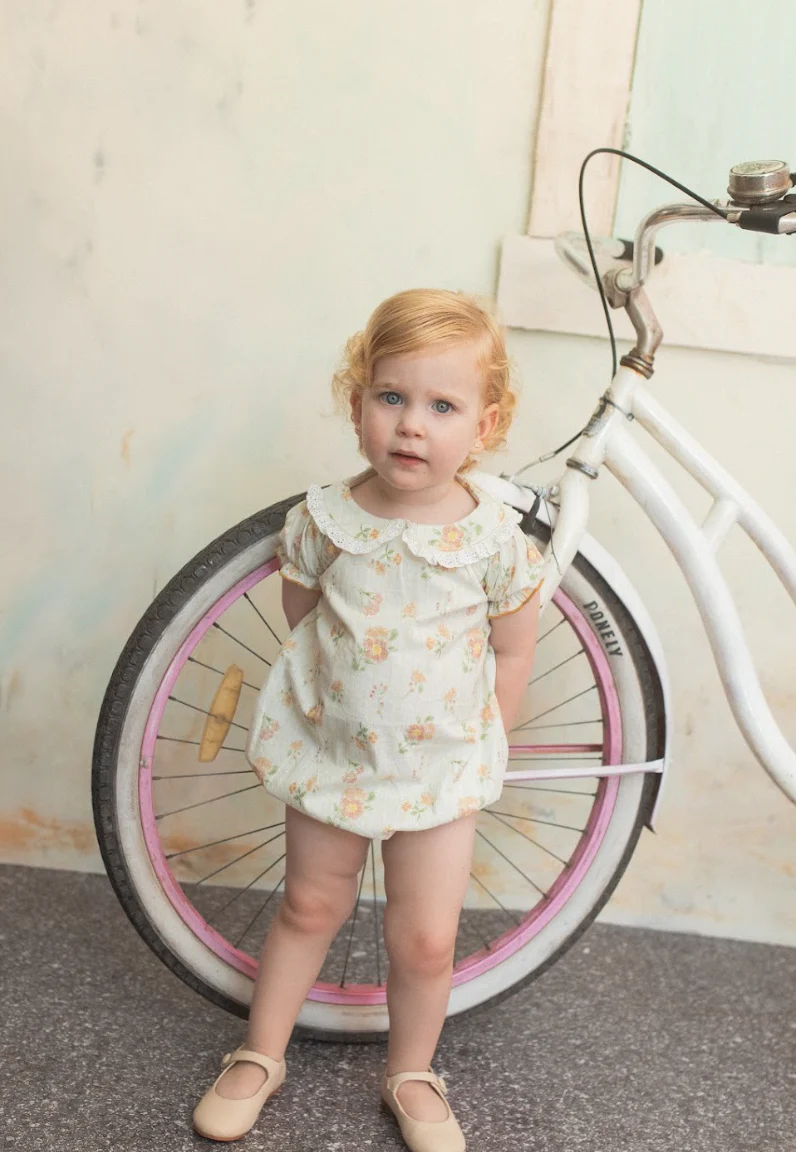 Belati BLUE FLORAL SMOCKED SLEEVE BABY ROMPER (BBB219) - Image 2