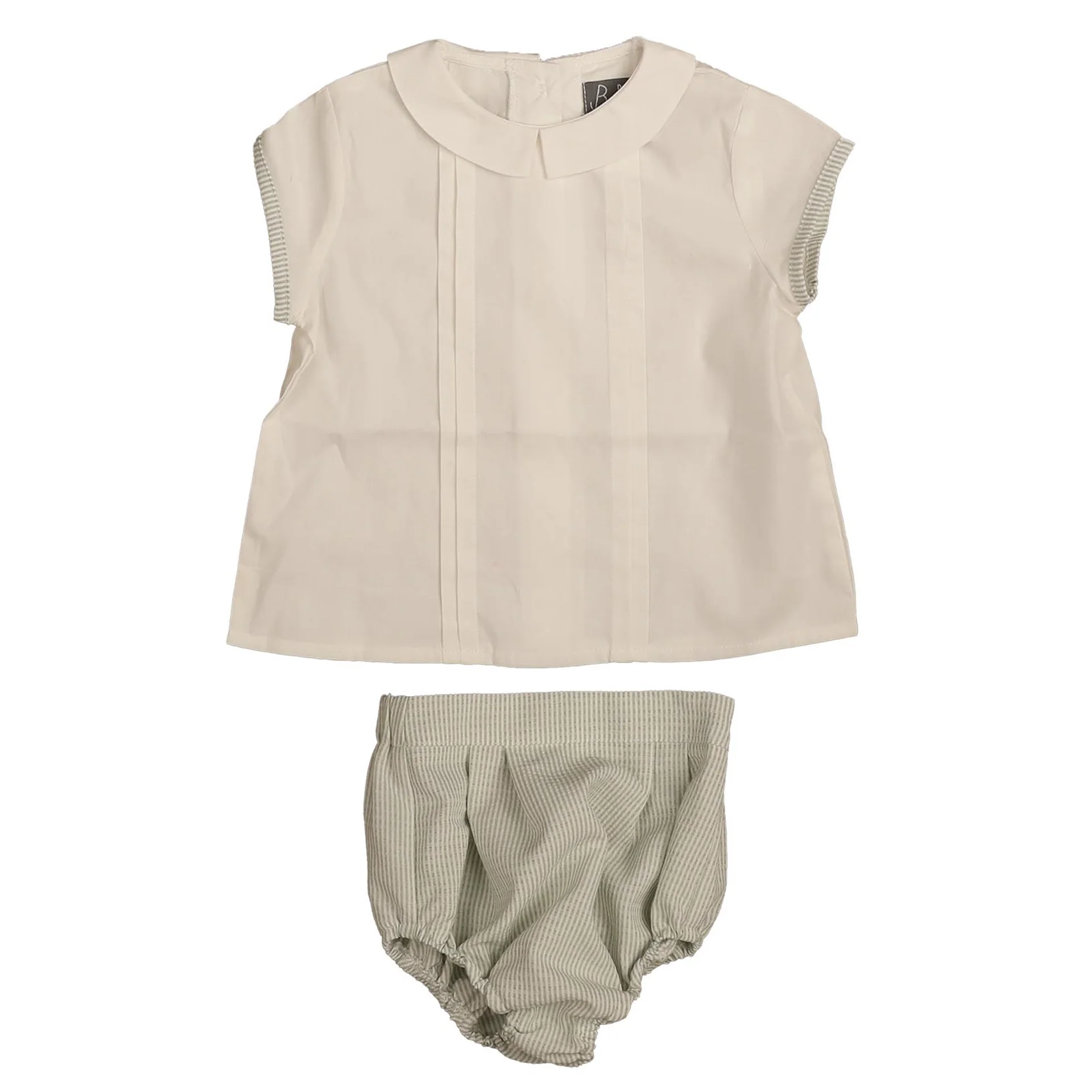 Belati Green Contrast Trims Shirt With Tucks And Bloomer Set