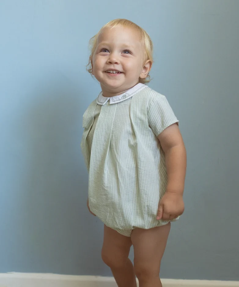 Belati MINT STRIPED ROMPER WITH EMBROIDERED COLLAR (BBB247) - Image 2
