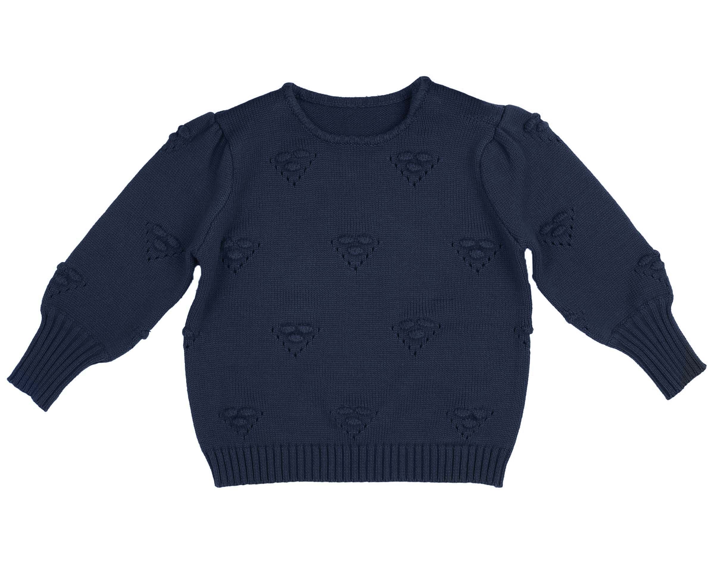 Belati Navy Bubble Detail Knit Top (BKN484)