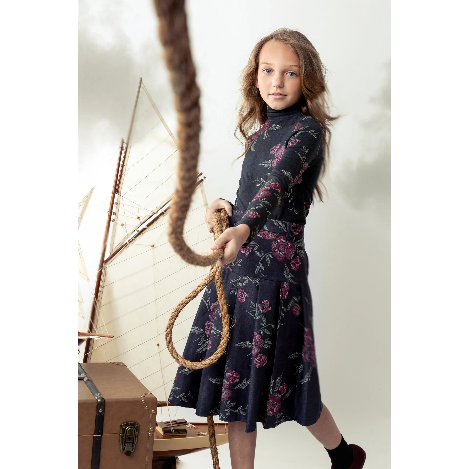 Belati Navy Floral Pleated Skirt (BSK335) - Image 2