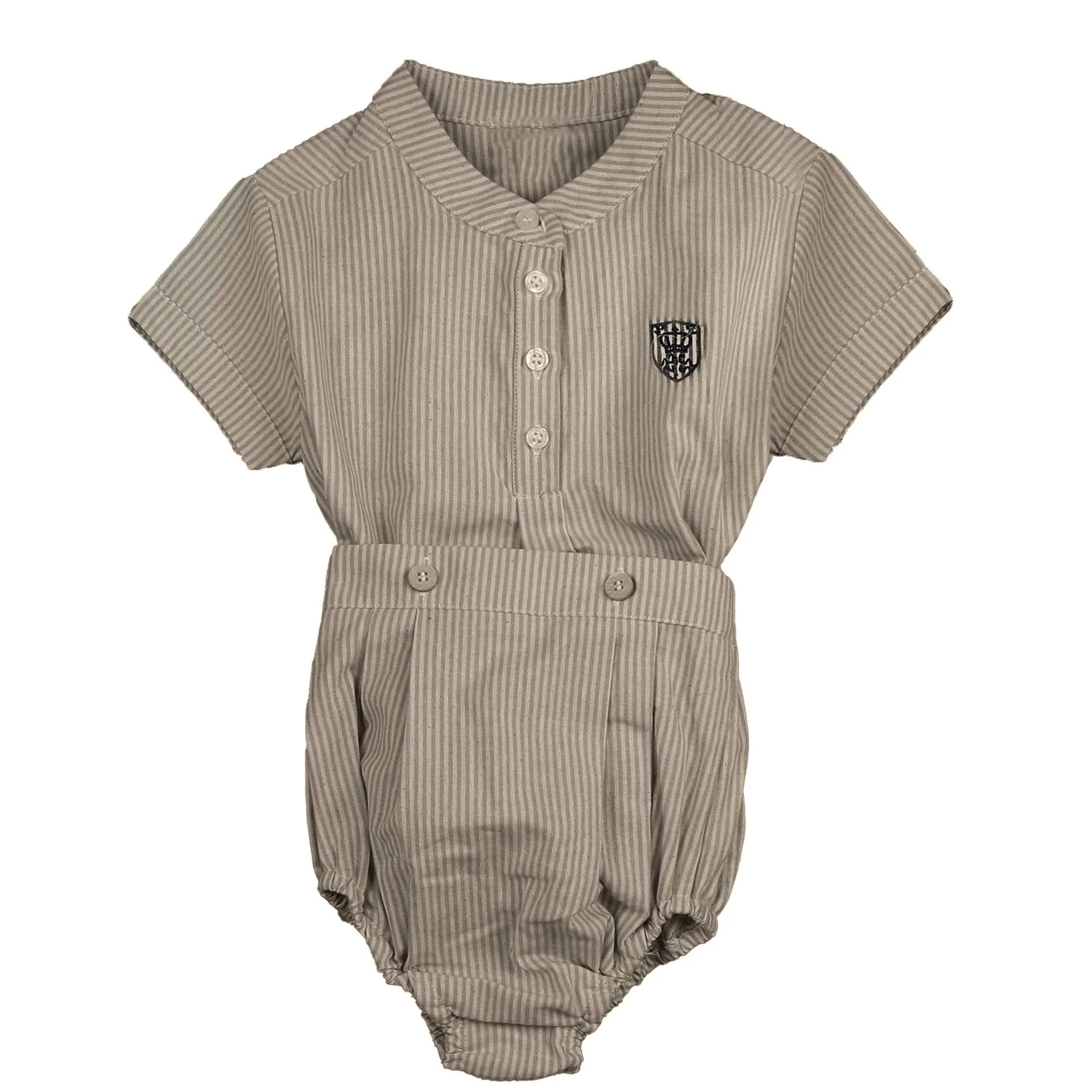 Belati Navy Mandarin Collar Half Buttoned Striped Shirt And Bloomer Set (BSE571)