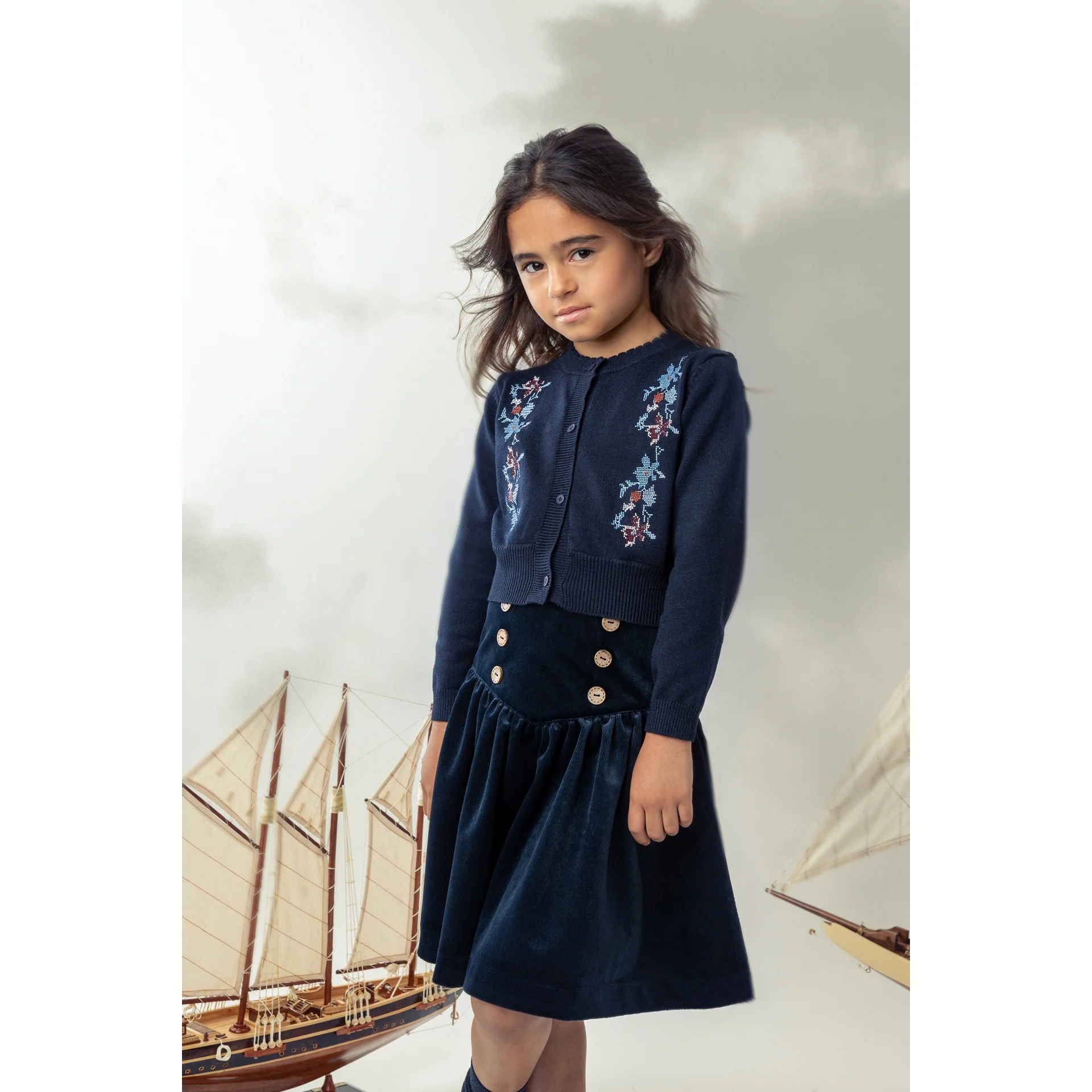 Belati Navy Velour Corduroy Skirt (BSK334) - Image 2