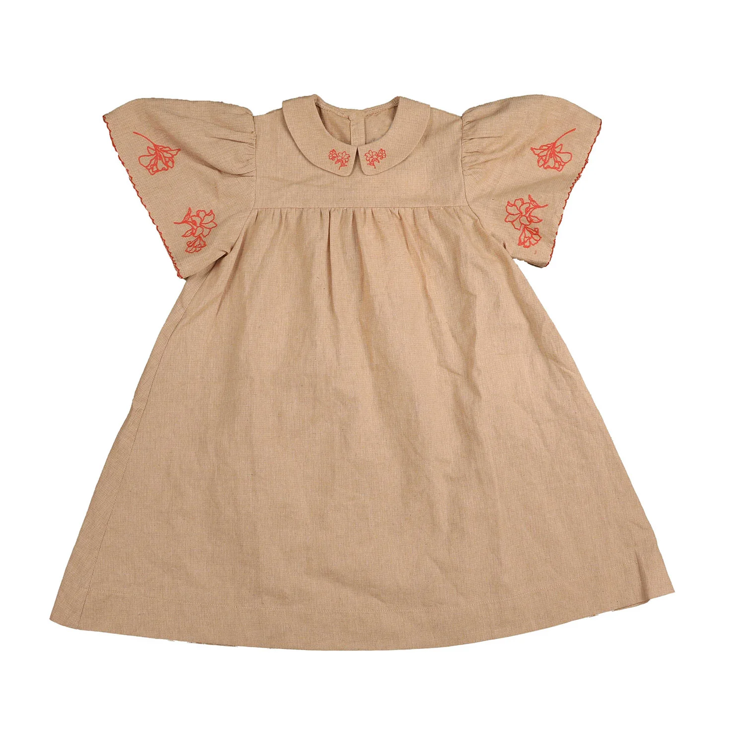 Belati Pink Collared Dress With Embroidered Sleeve Border (BDR518)