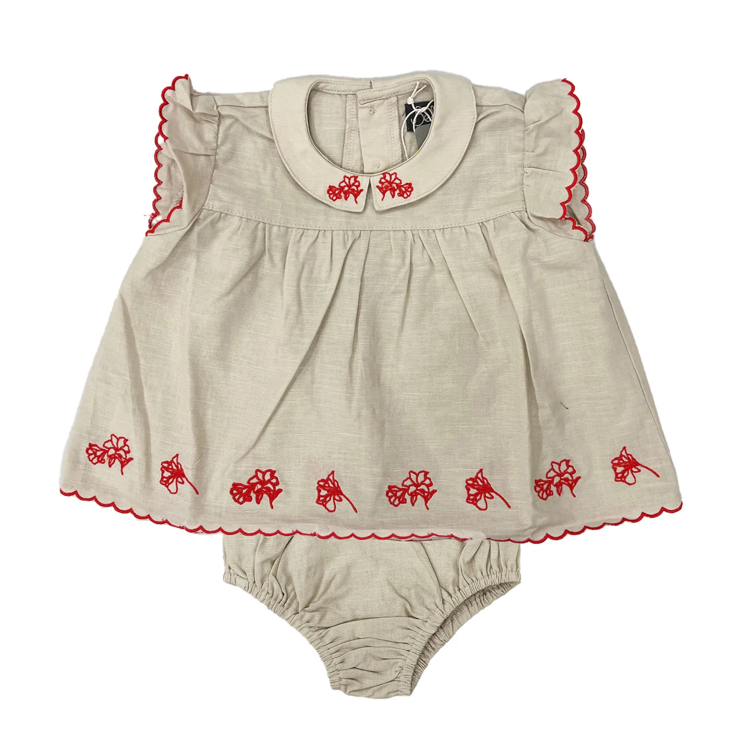 Belati Pink Embroidered Collared Shirt And Baby Bloomer (BBB517)