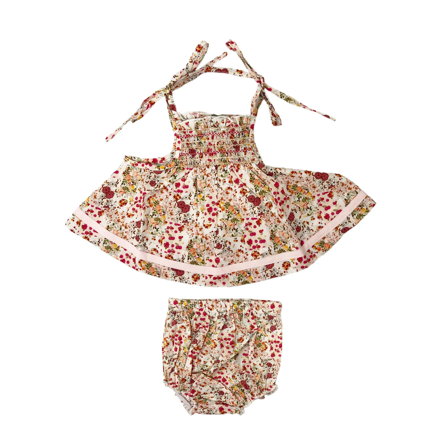 Belati Pink Shoulder Tie Spaghetti Straps Baby Set (BBB515)