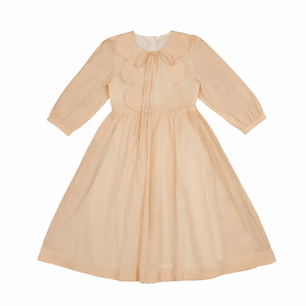 Belati PINK SOLID STRIPE SCALLOP PLACKET DRESS (BDR218)