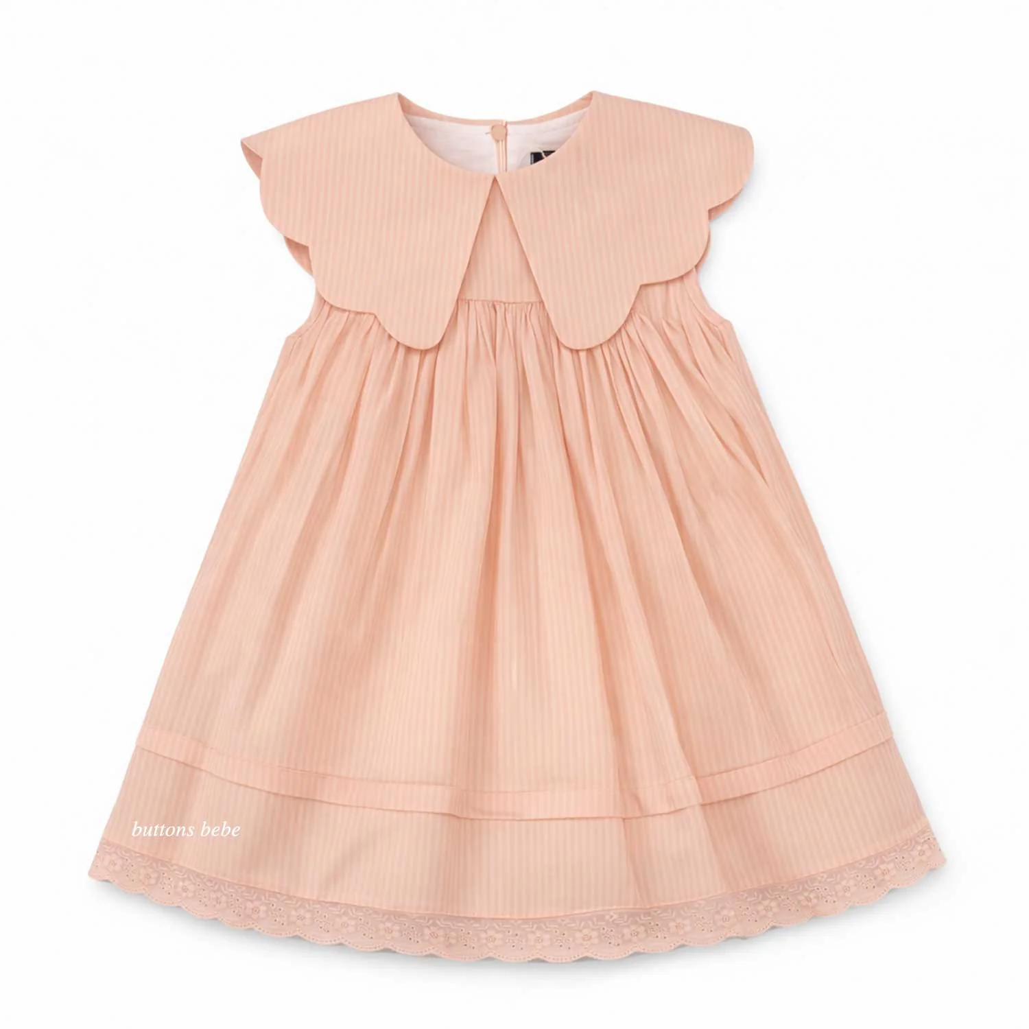 Belati PINK STRIPED SCALLOP COLLAR DRESS (BDR216)- No Sleeves