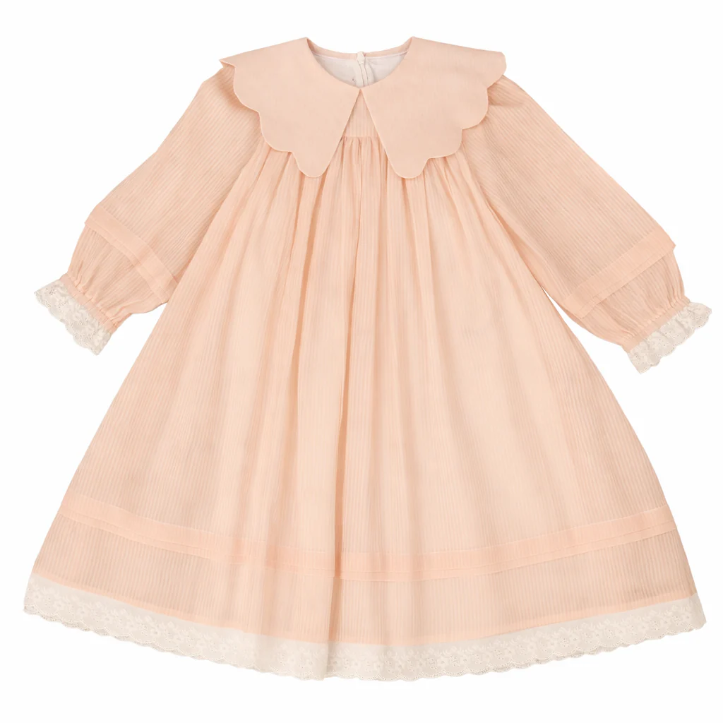Belati PINK STRIPED SCALLOP COLLAR SLEEVED DRESS (BDR217)