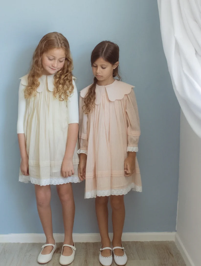 Belati PINK STRIPED SCALLOP COLLAR SLEEVED DRESS (BDR217) - Image 2