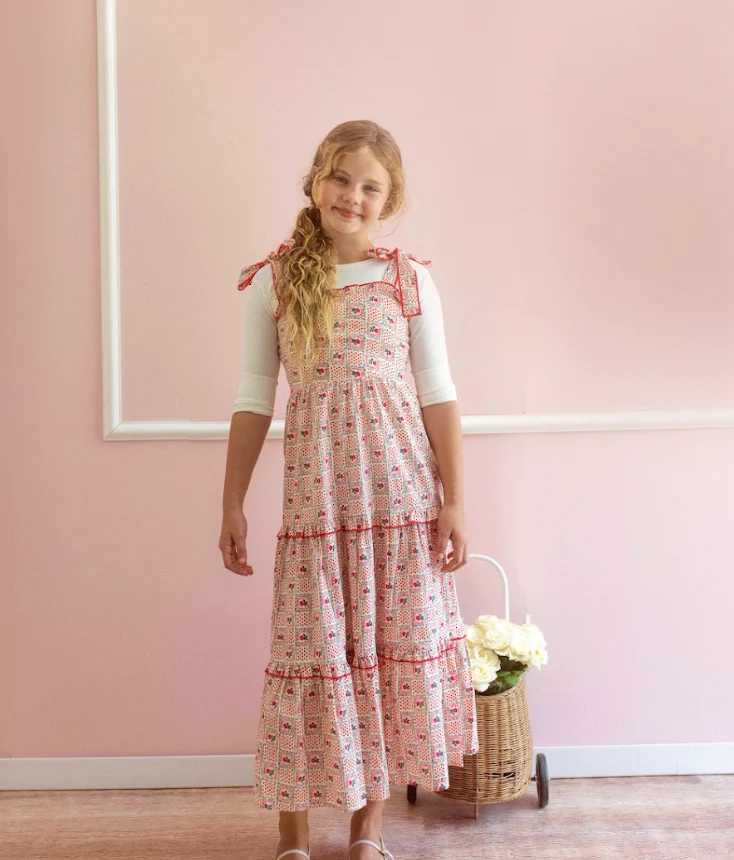 Belati RED PATCHWORK SMOCKED LAYERED MAXI DRESS (BDR207)