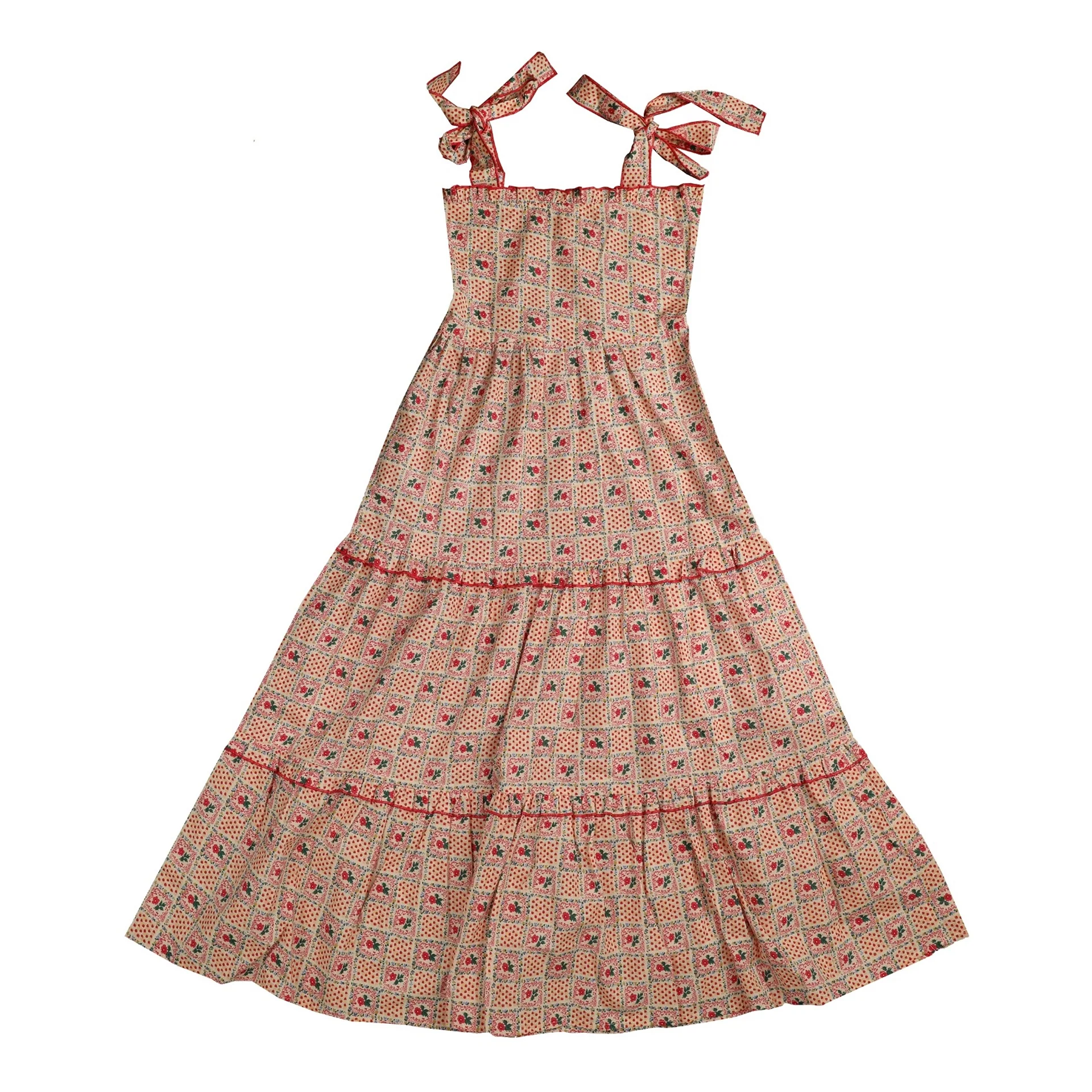 Belati RED PATCHWORK SMOCKED LAYERED MAXI DRESS (BDR207) - Image 2