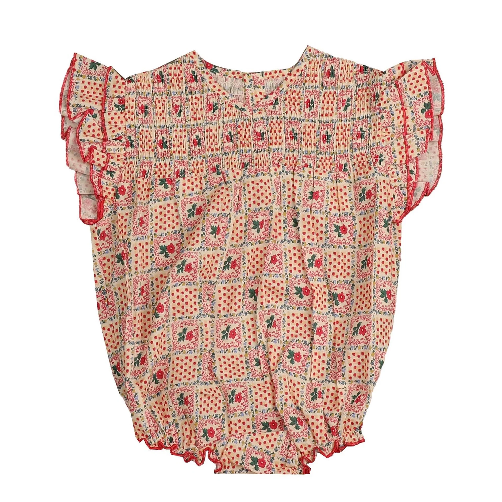 Belati RED PATCHWORK SMOCKED ROMPER (BBB206)
