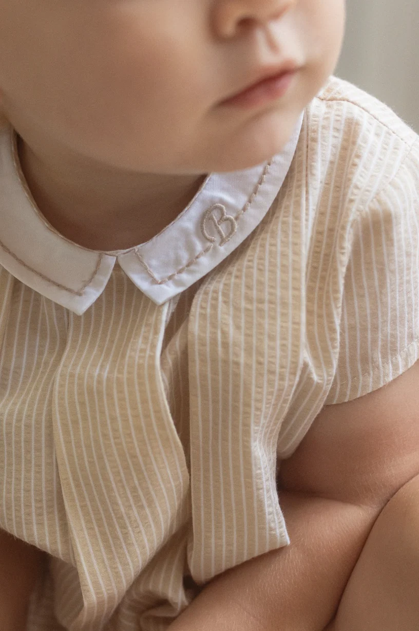 Belati SAND STRIPED ROMPER WITH EMBROIDERED COLLAR (BBB247) - Image 3