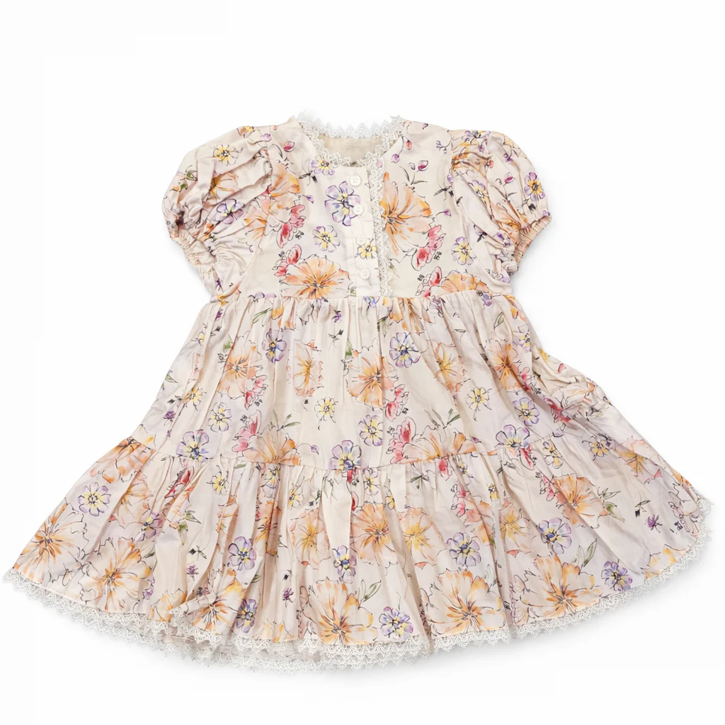 Belati YELLOW FLORAL DRESS WITH FRONT PLACKET SHORT SLEEVES (BDR211)