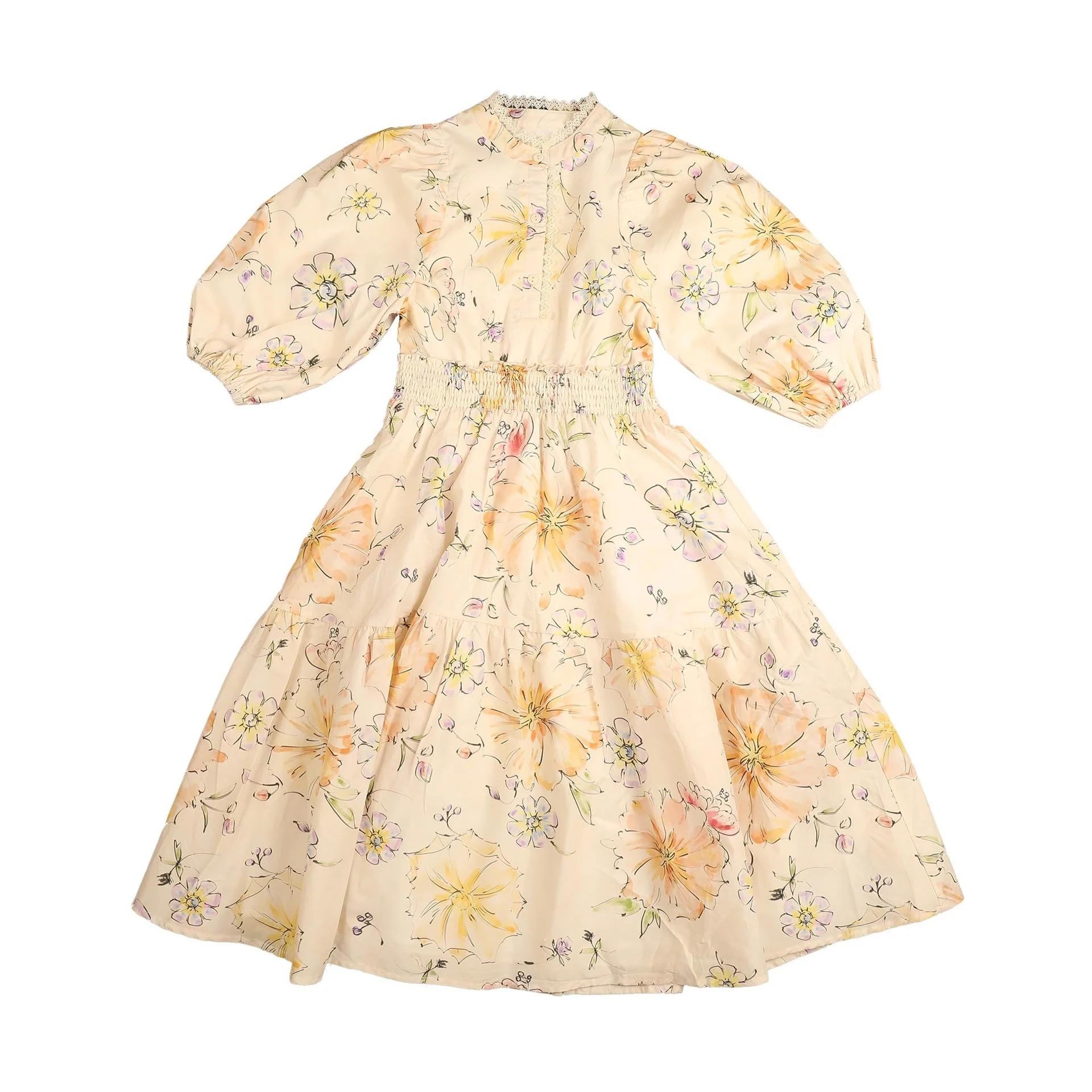 Belati YELLOW LARGE FLORAL PRINT DRESS (BDR210)