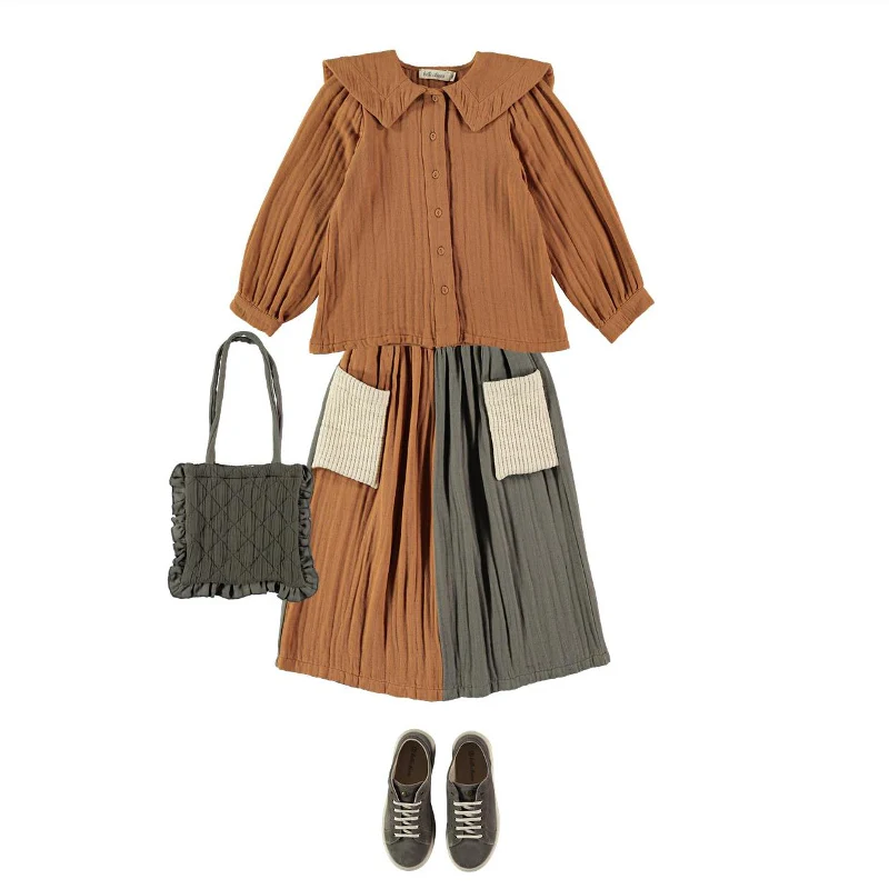 Bella Chiara Rust Double Gauze Big Collar Blouse - Image 3