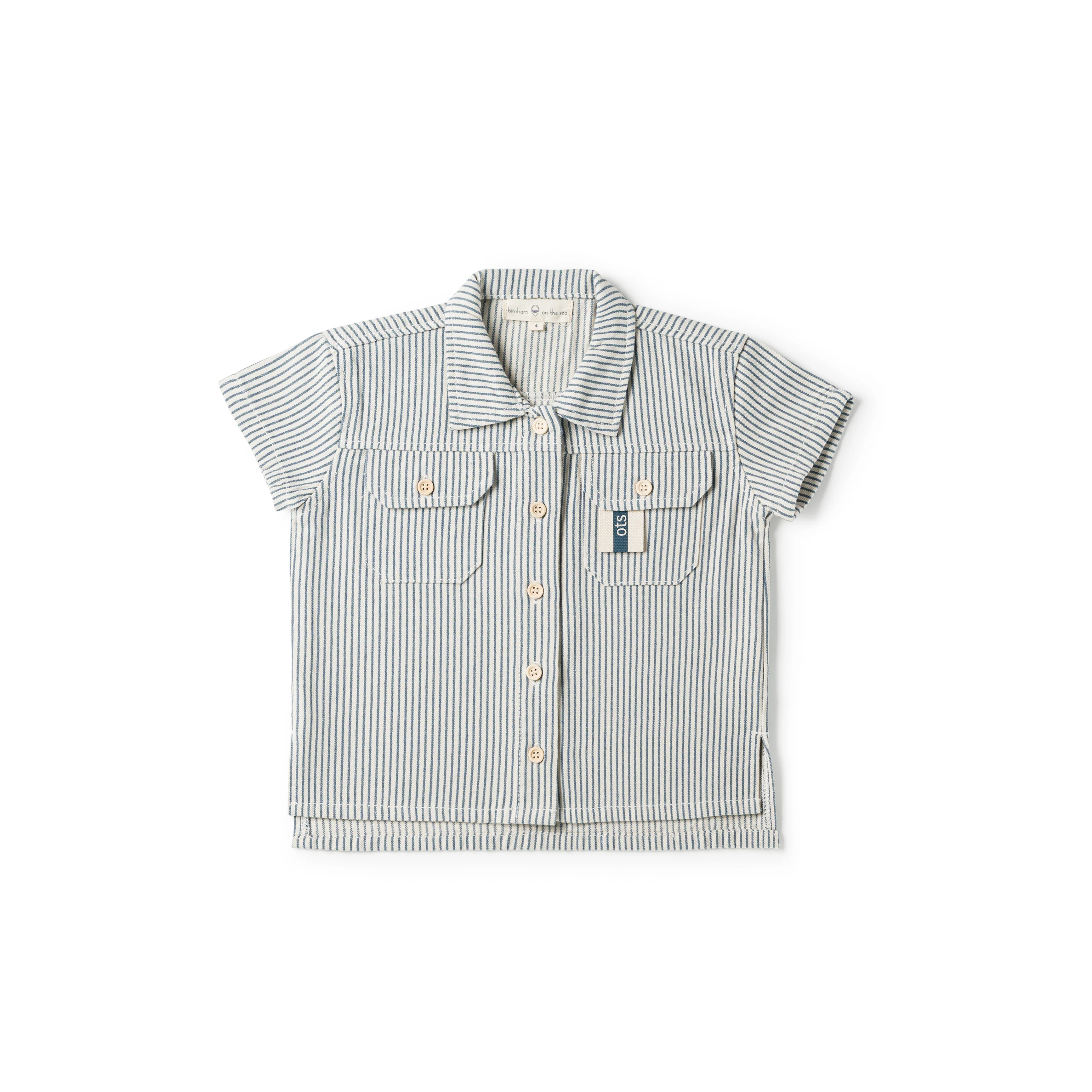 Birnham On The Sea Button D Shirt Blue Stripe
