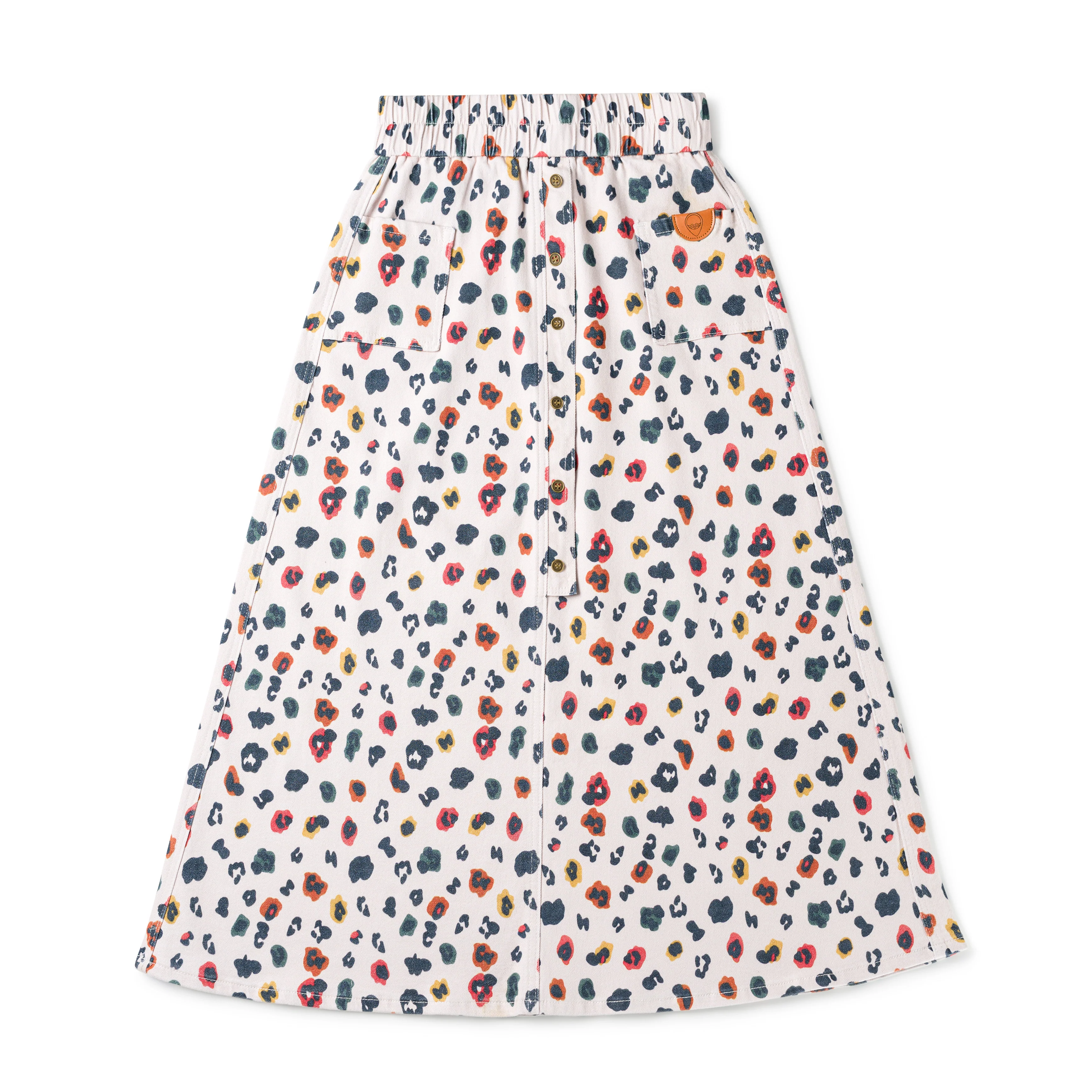 Birnham On The Sea Denim Skirt- Midi Rainbow Leopard