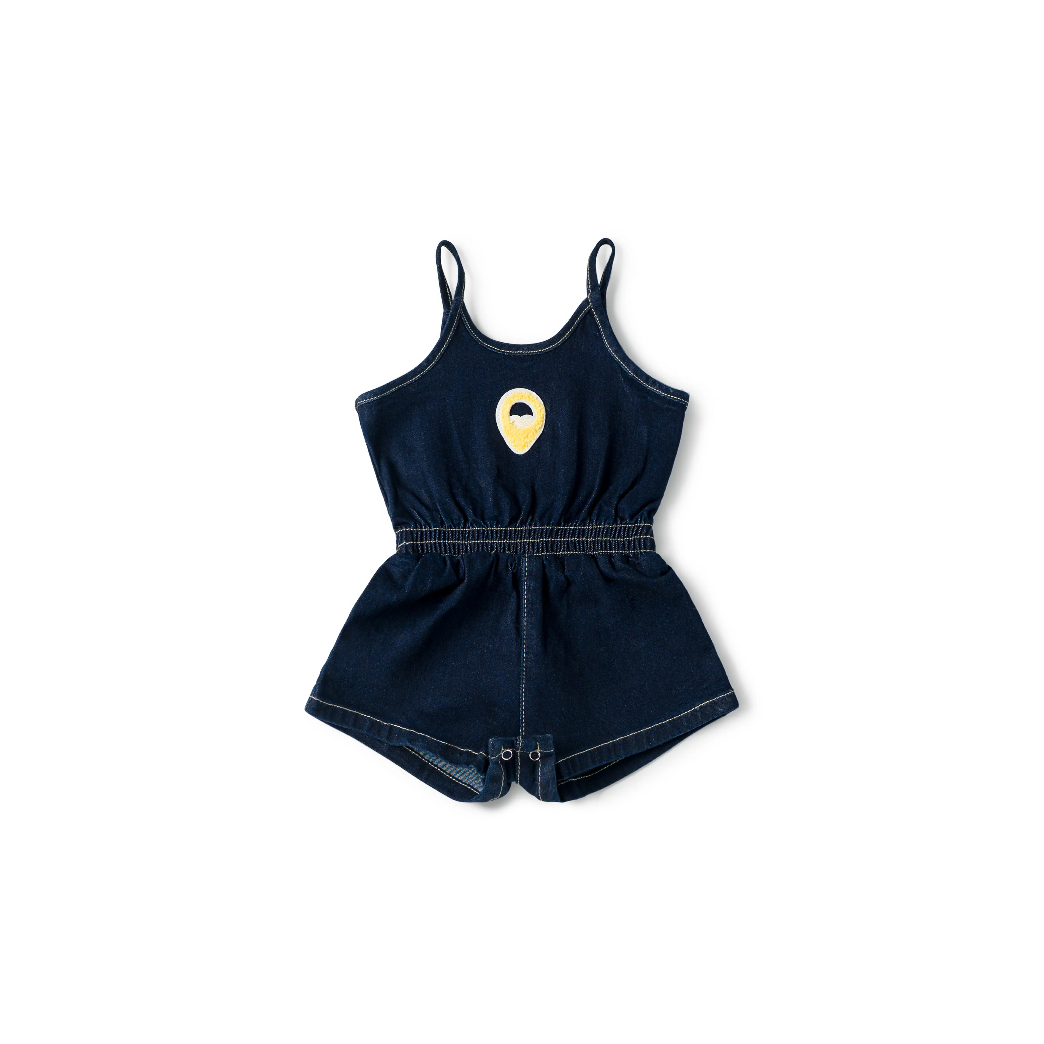 Birnham On The Sea Girl Gathered Romper Indigo