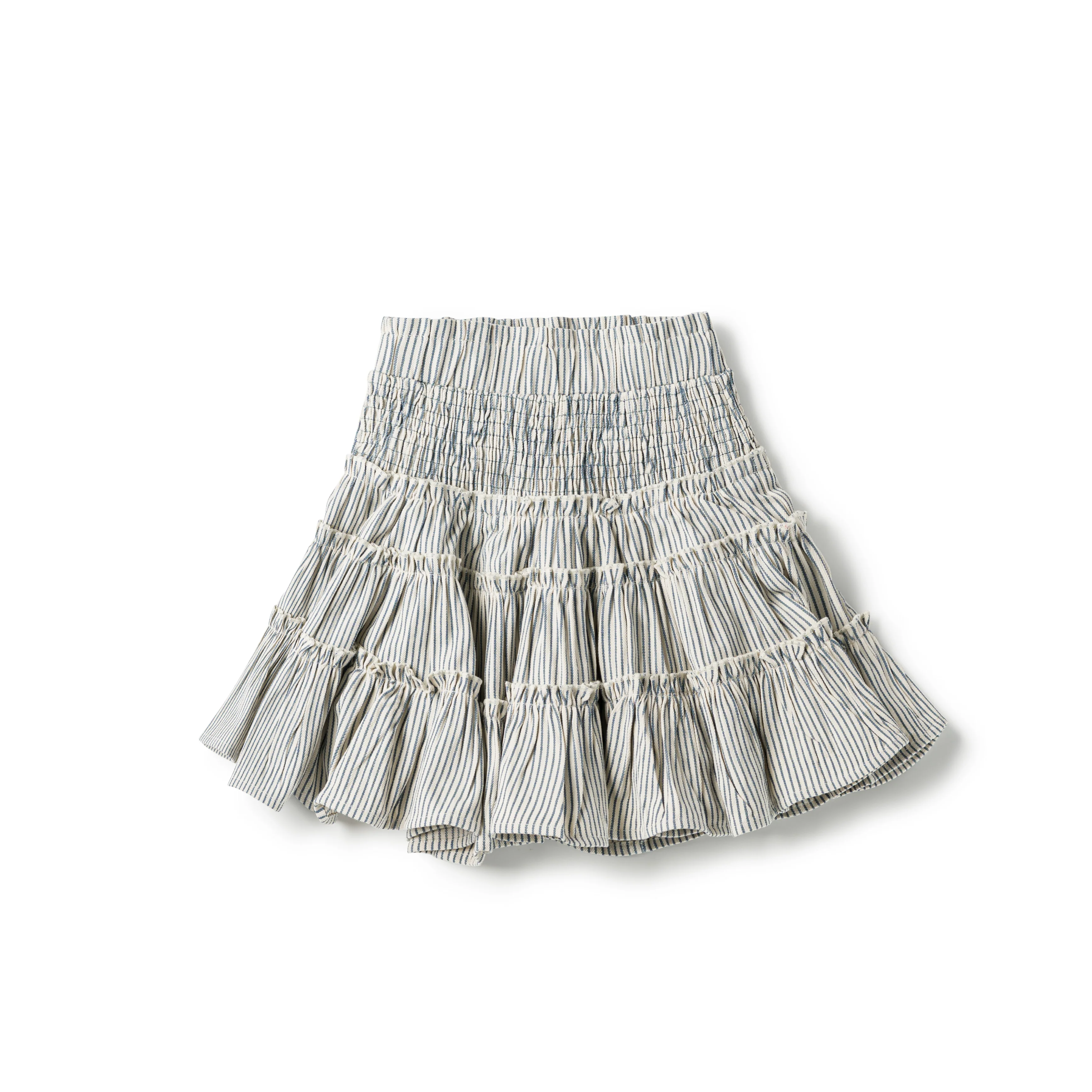 Birnham On The Sea Ruffle Skirt Blue Denim Stripe