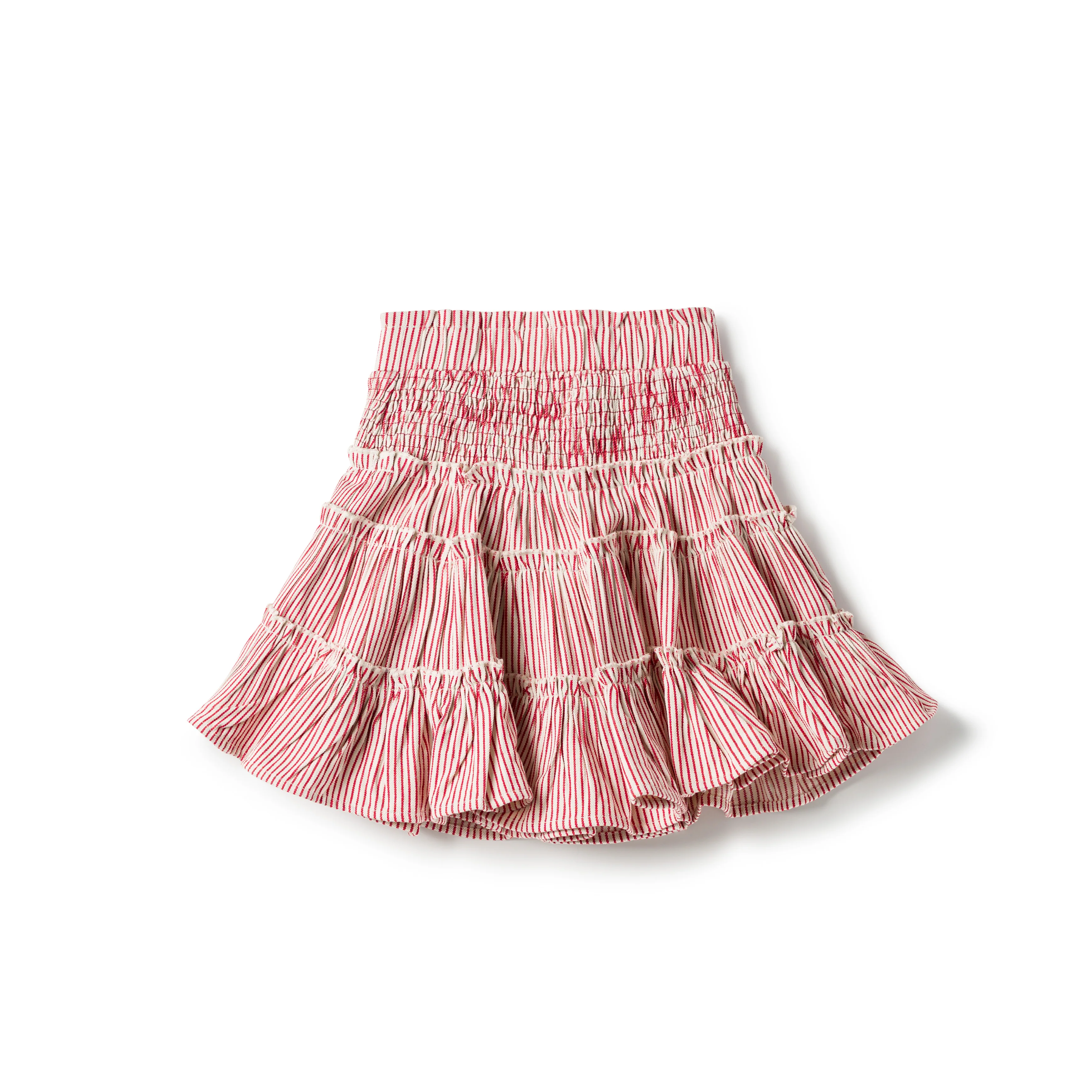 Birnham On The Sea Ruffle Skirt Pink Denim Stripe