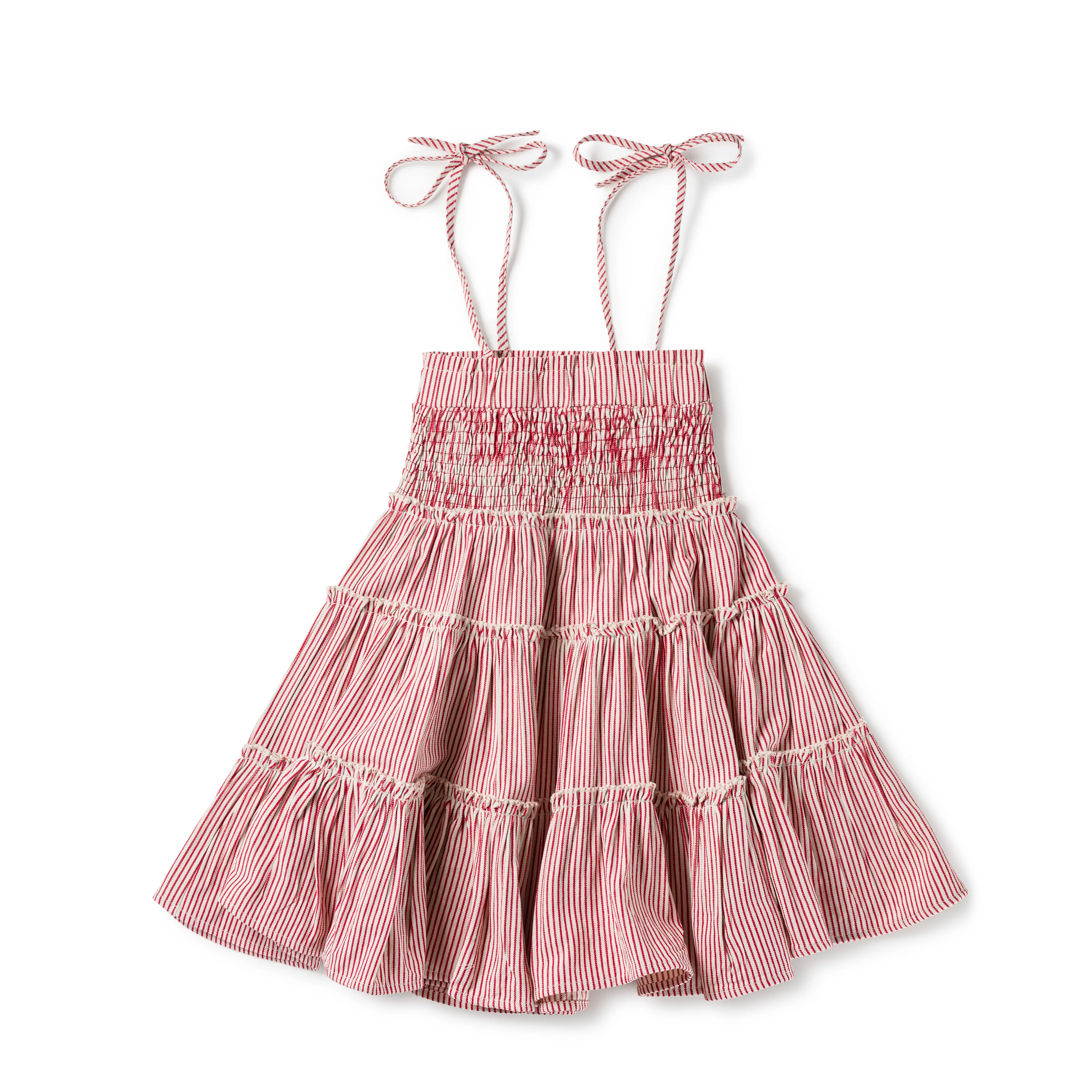 Birnham On The Sea Smocked Jumper Pink Denim Stripe