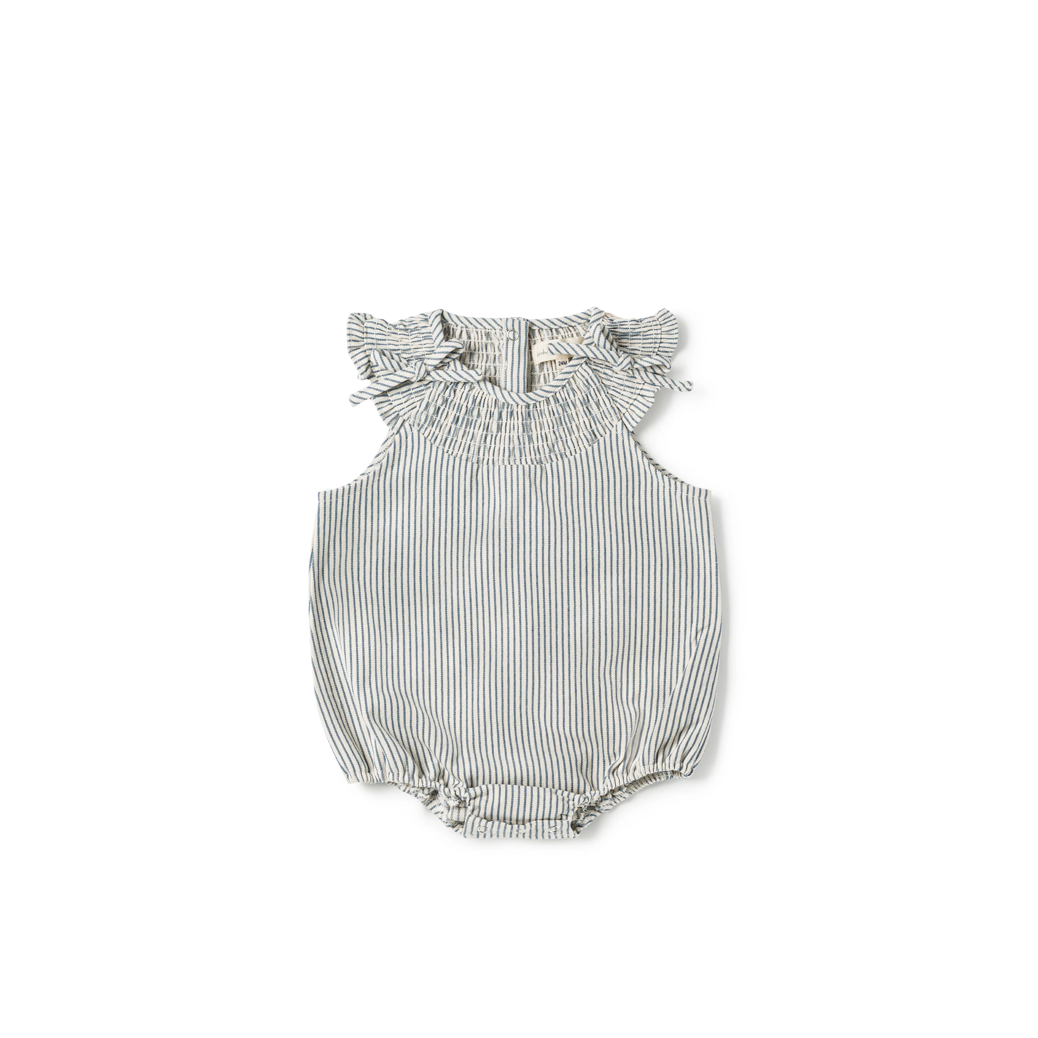 Birnham On The Sea Smocked Romper Denim Blue Stripe