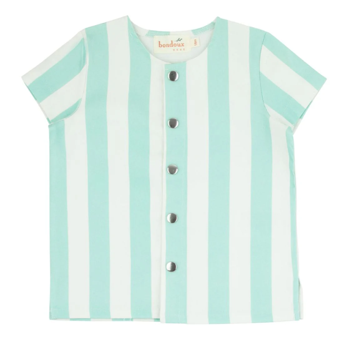 Bondoux Neon Green Striped Boys Short Sleeve Top 259TT