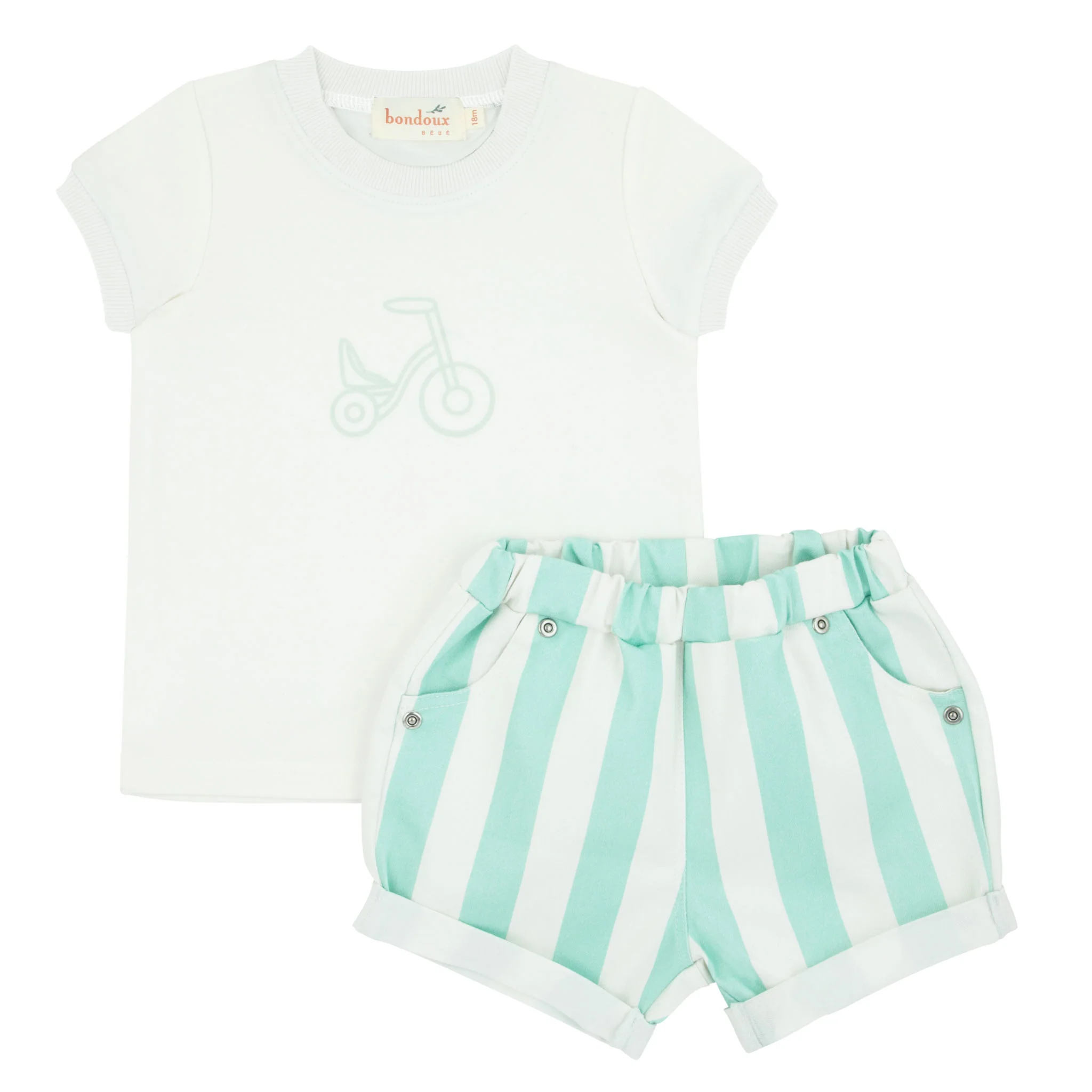 Bondoux White Top With Neon Green Striped 2Pcs Set 259TPB