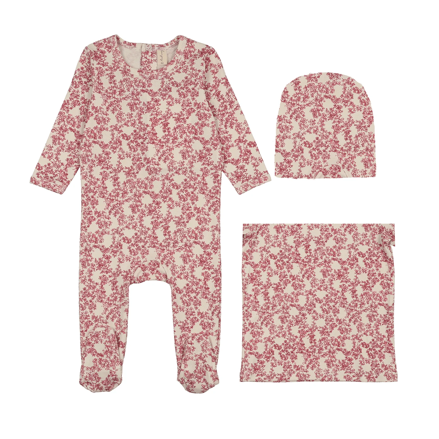 Bonjoy All Over Red Abstract Vine Layette Set