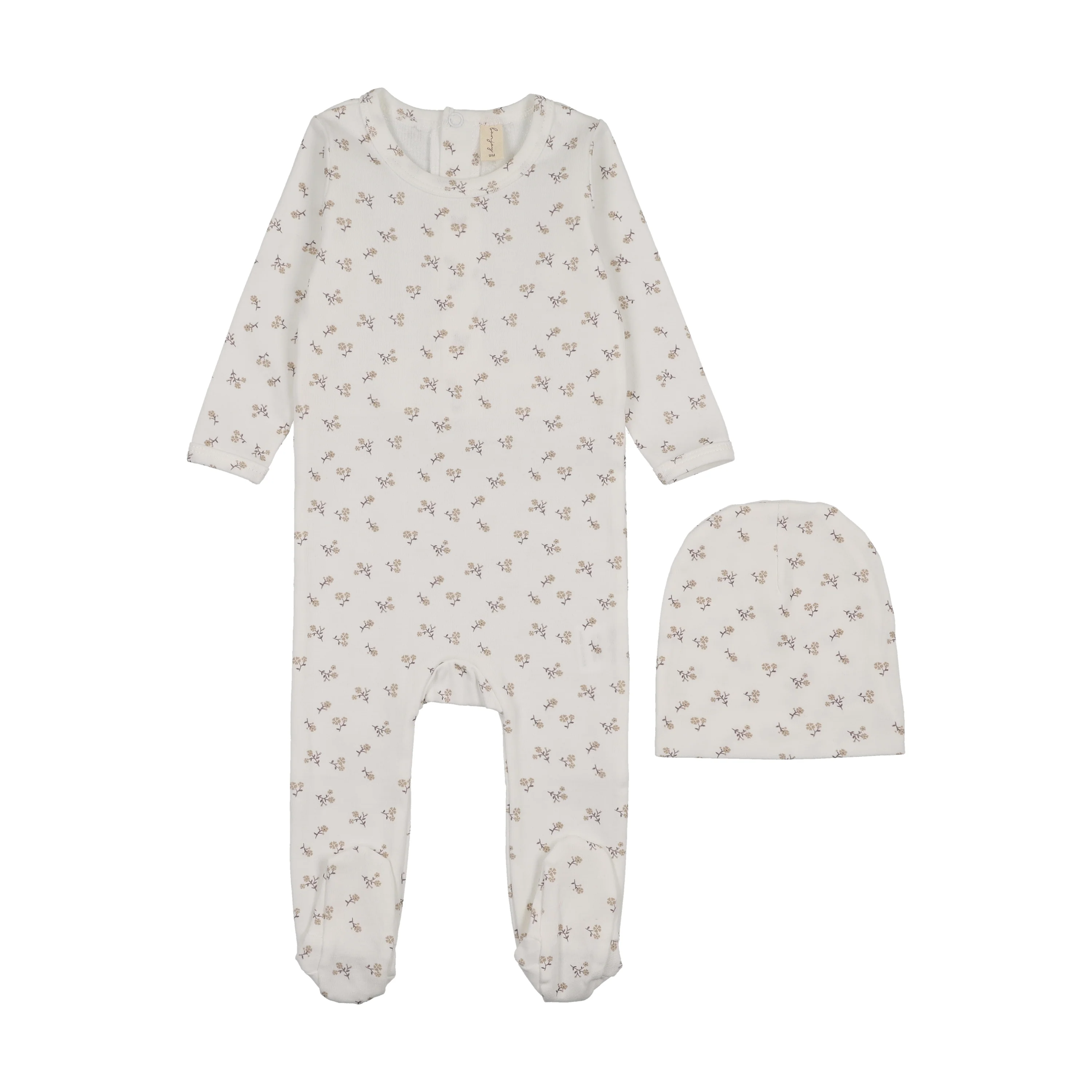 Bonjoy Ivory/Pink Sweet Floral Footie Set (Flowers are A Drop More Pink)