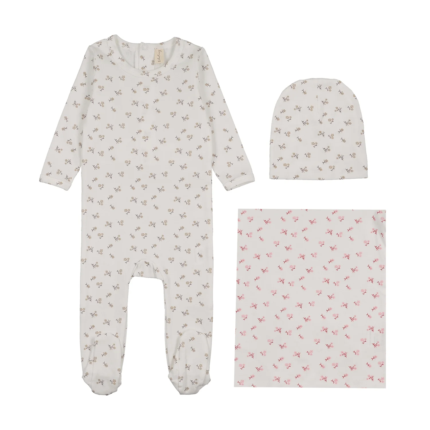 Bonjoy Ivory/Pink Sweet Floral Layette Set (Flowers are pink like blanket)