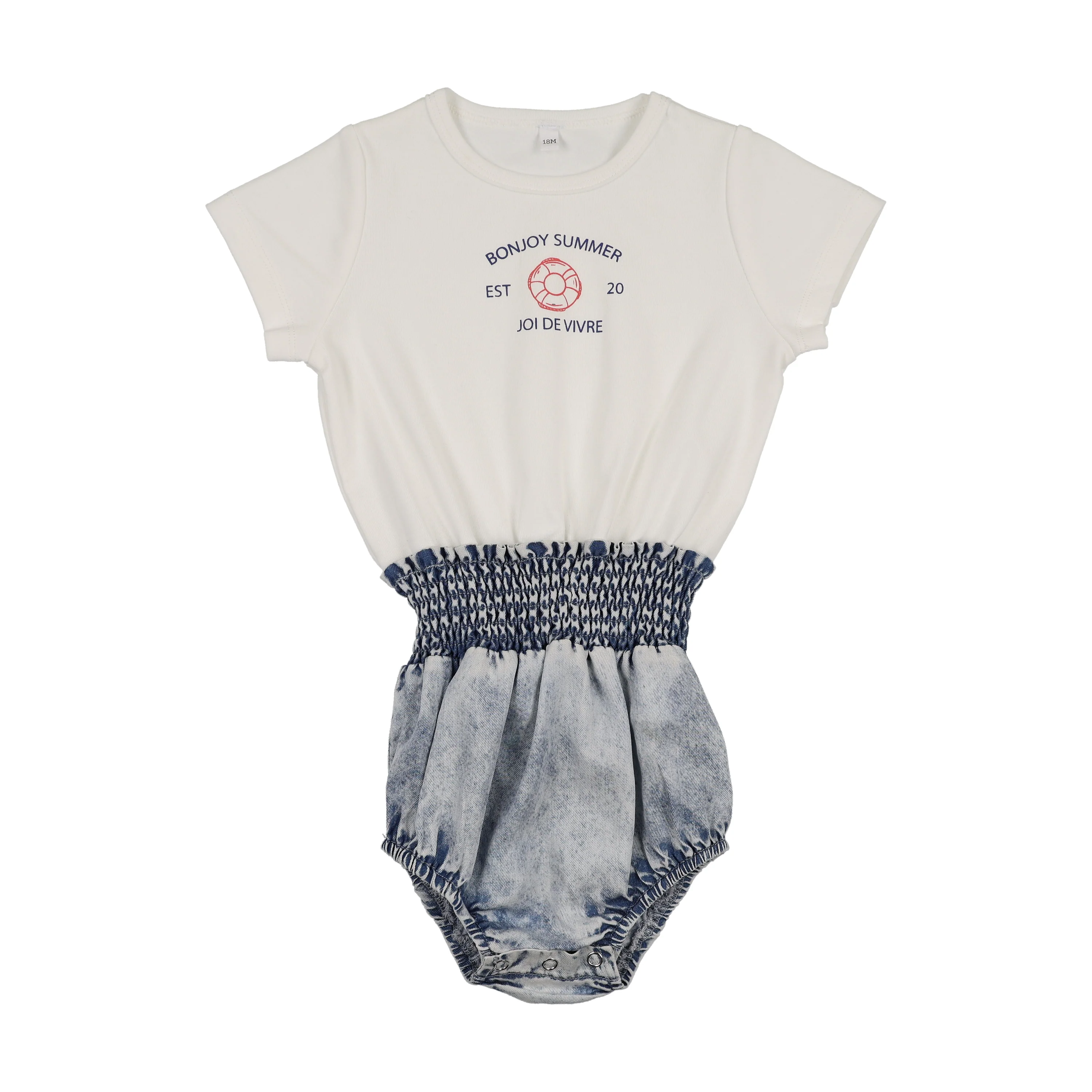 Bonjoy Bonjoy Summer Romper - Girl - White/Blue