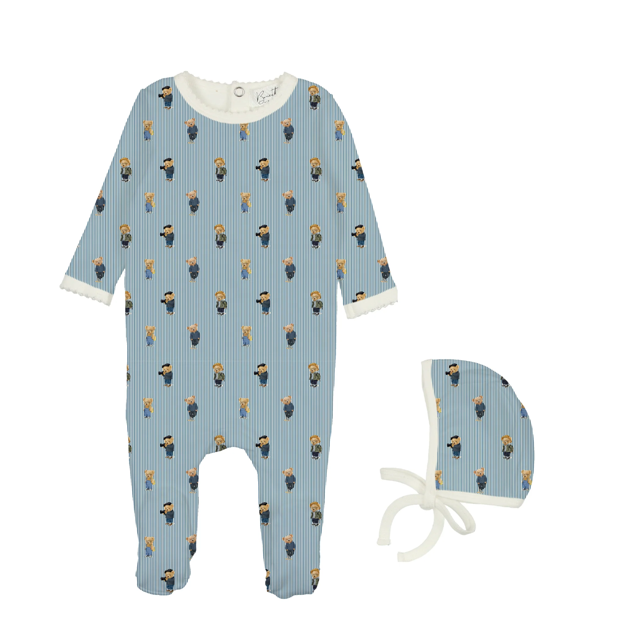 Bopop Blue - Footie and Beanie Bear Pajamas