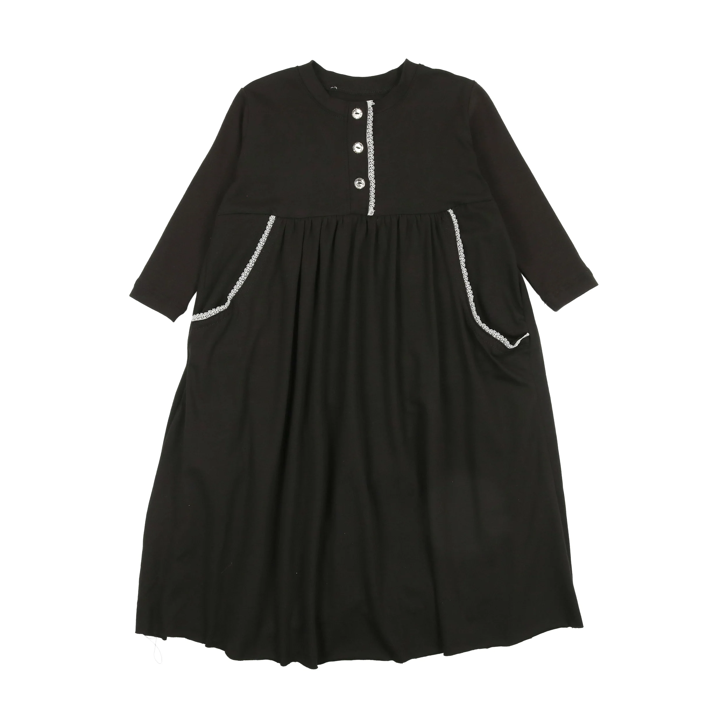 BOPOP Button Lace Trimmed Maxi Long Sleeve