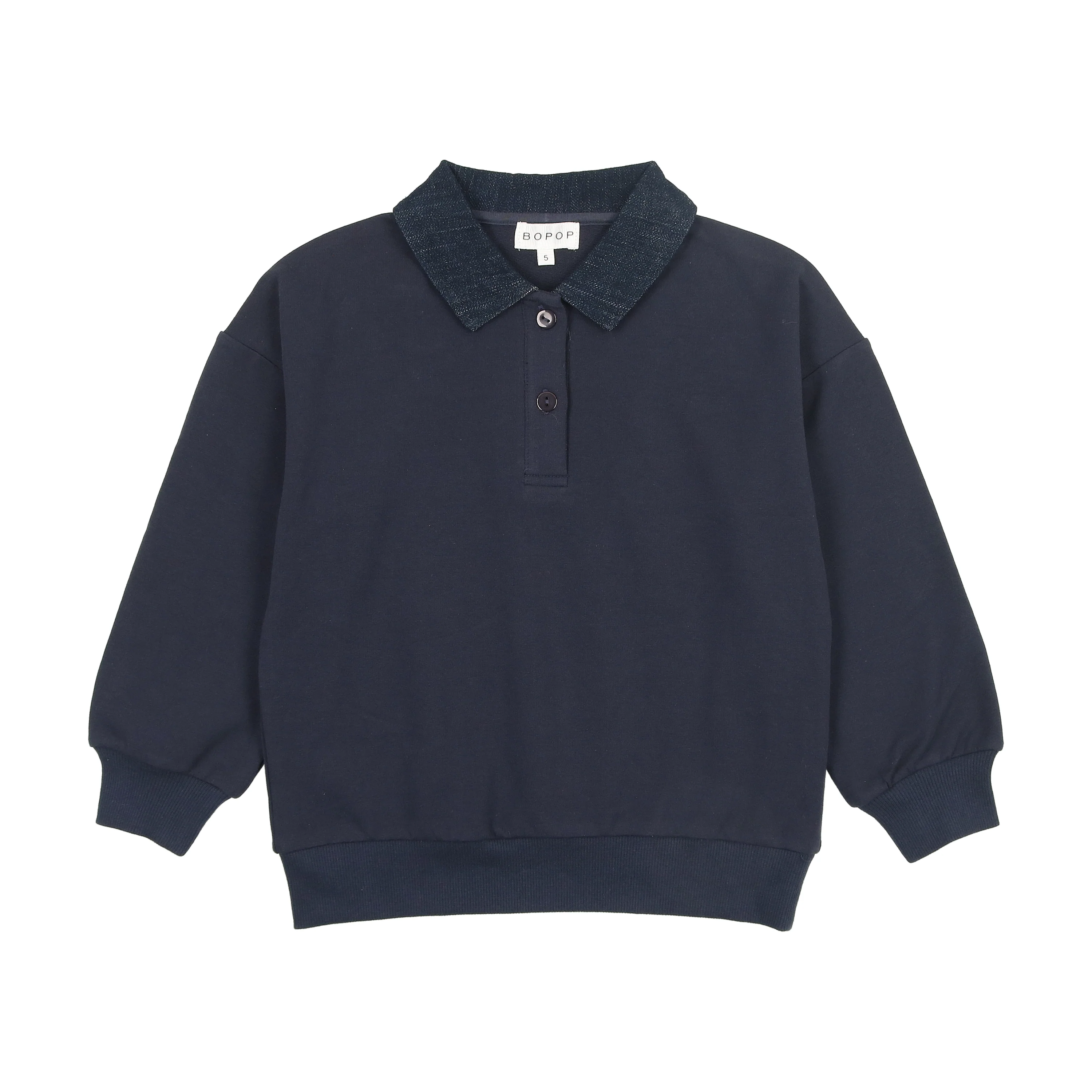 Bopop Denim Bow Denim Collared Sweatshirt