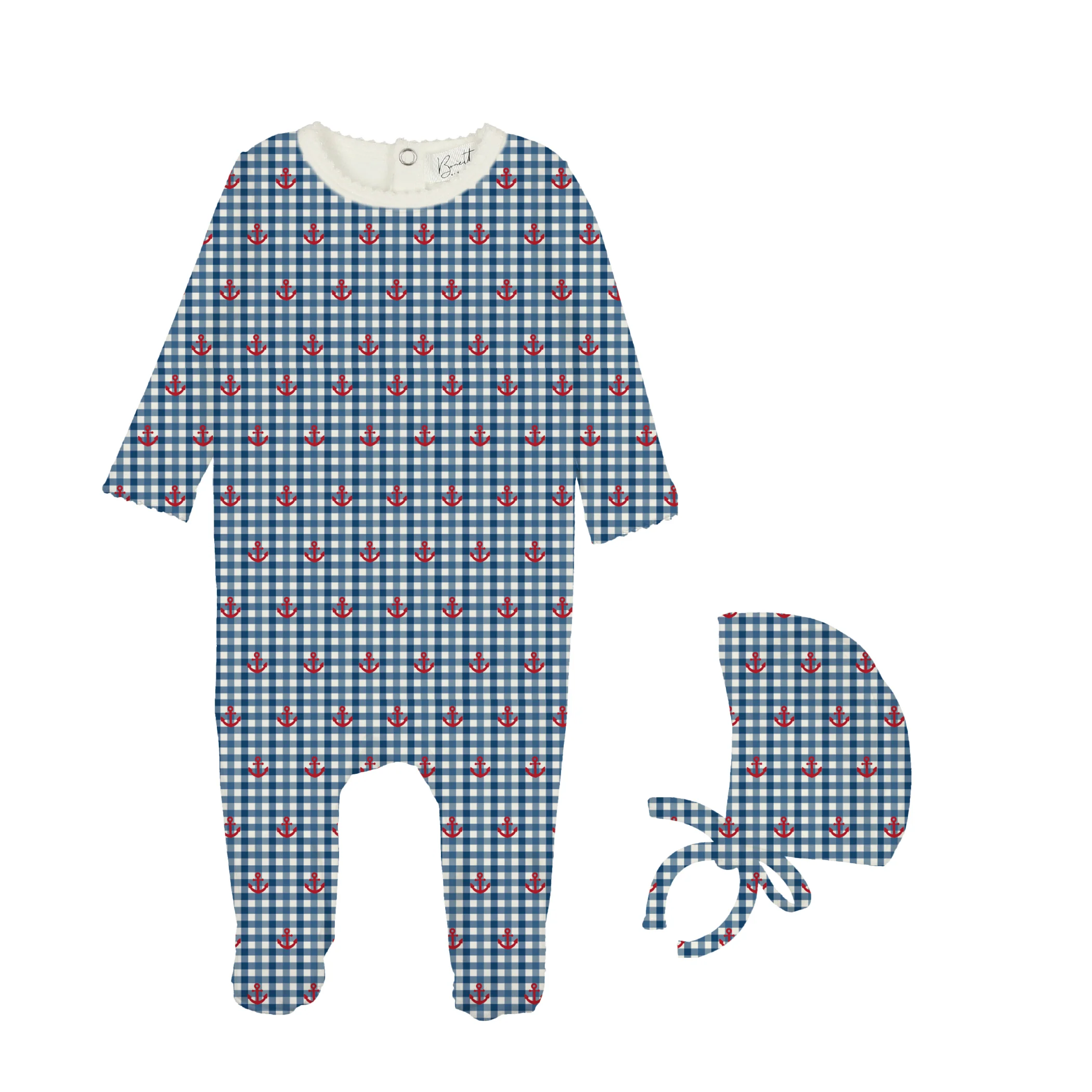 Bopop Gingham Anchor Footie and Beanie