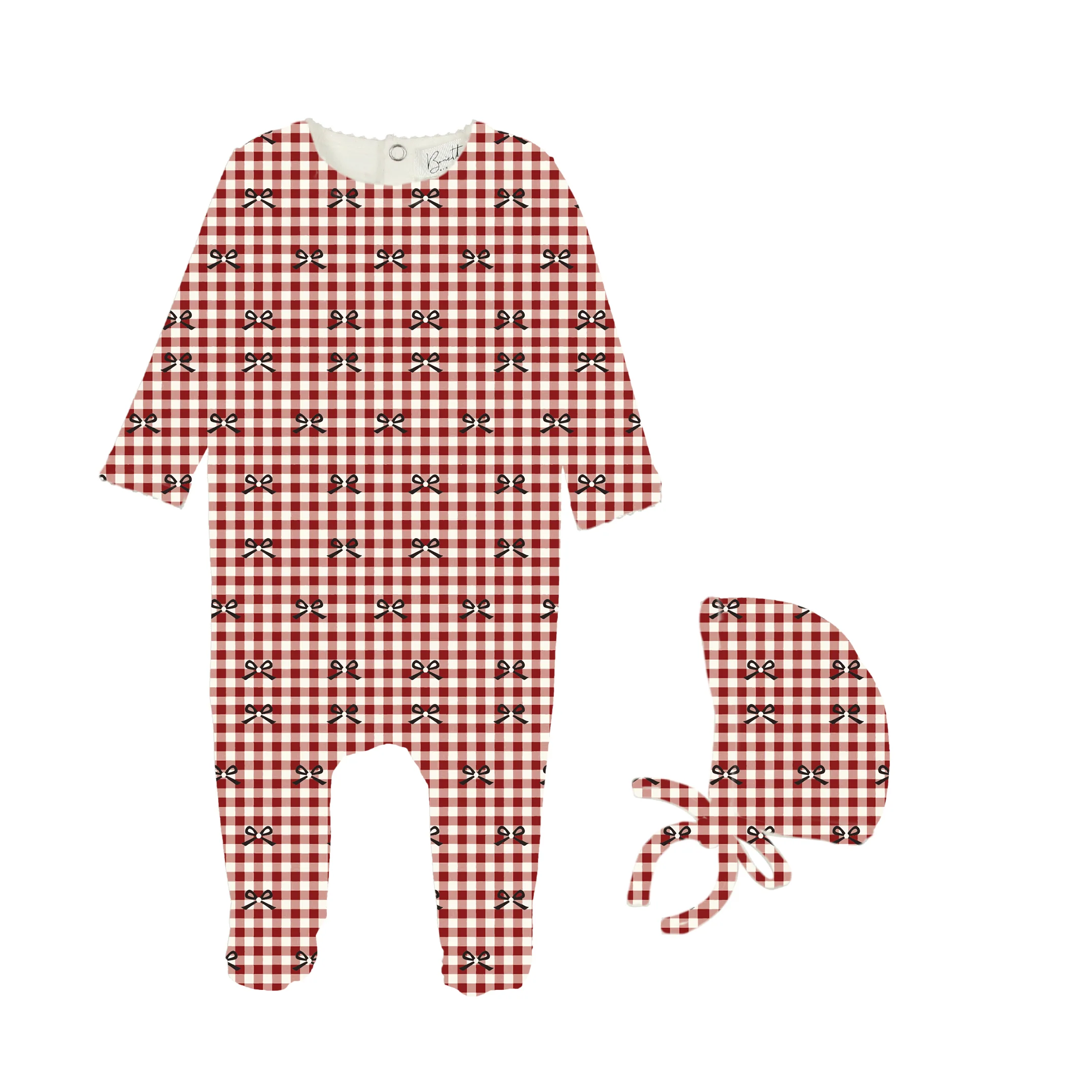 Bopop Gingham Bow Footie and Beanie