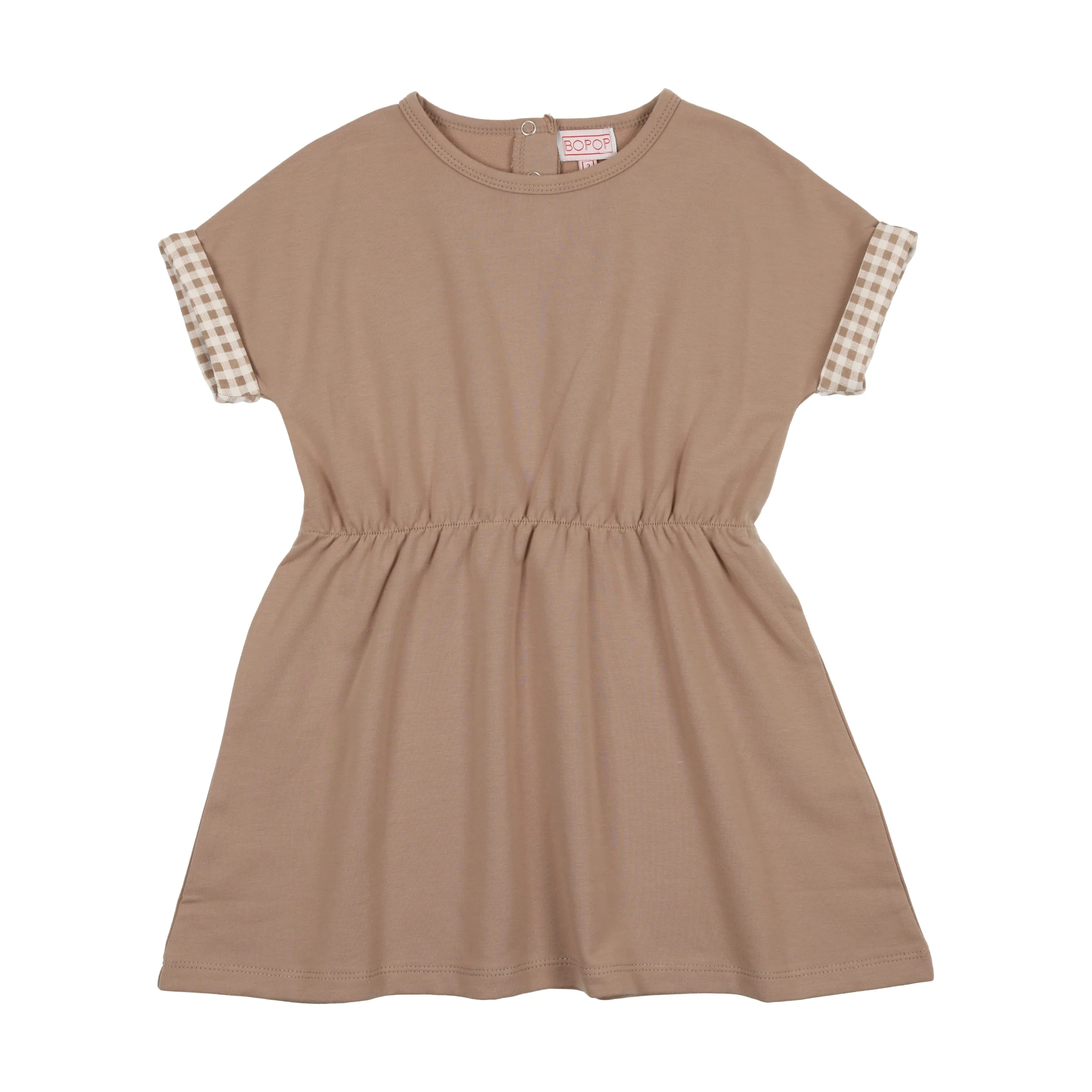 Bopop Gingham Sand Short Sleeve Dress