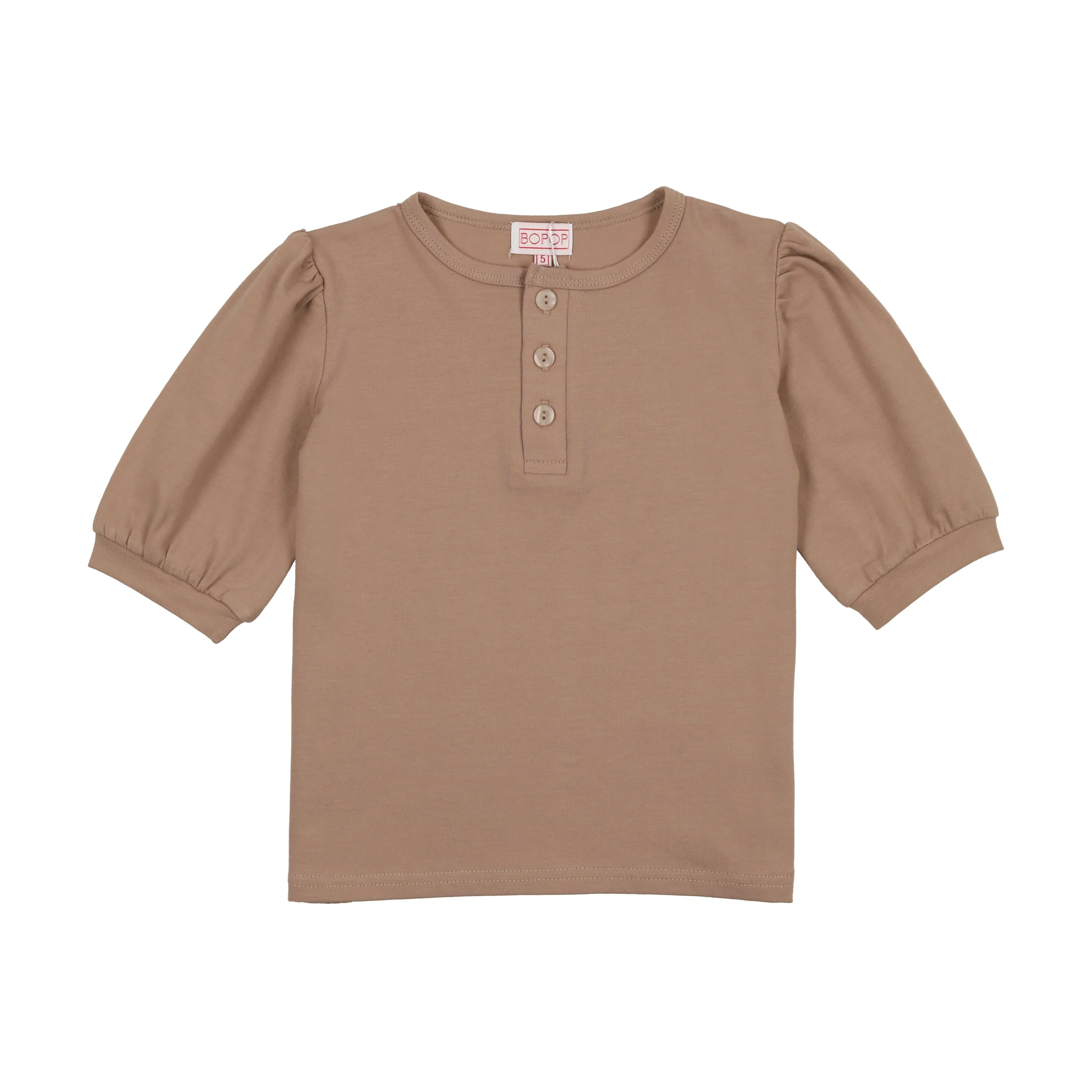 Bopop Gingham Sand Short Sleeve Puffed Tee