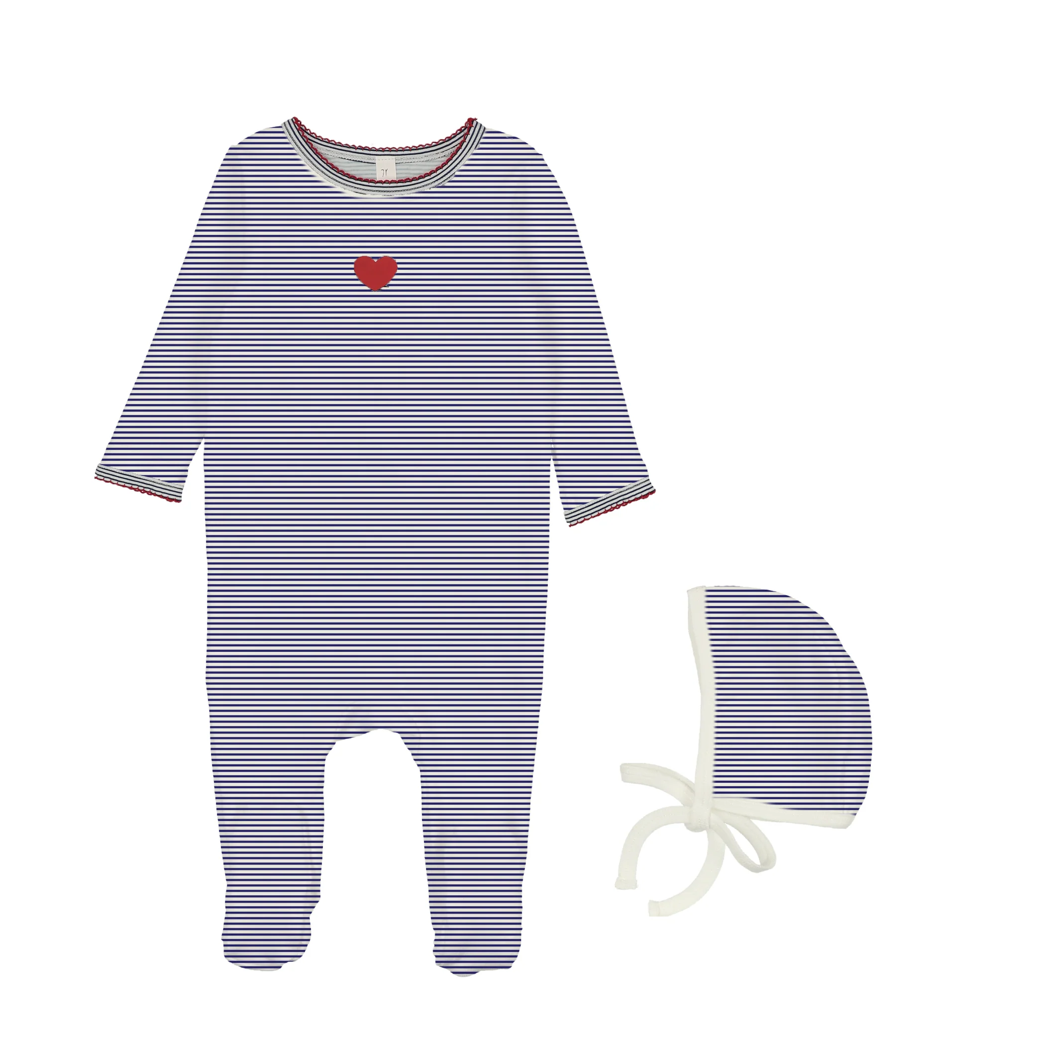 Bopop Pinstripe Pajamas - Heart - Footie and Beanie