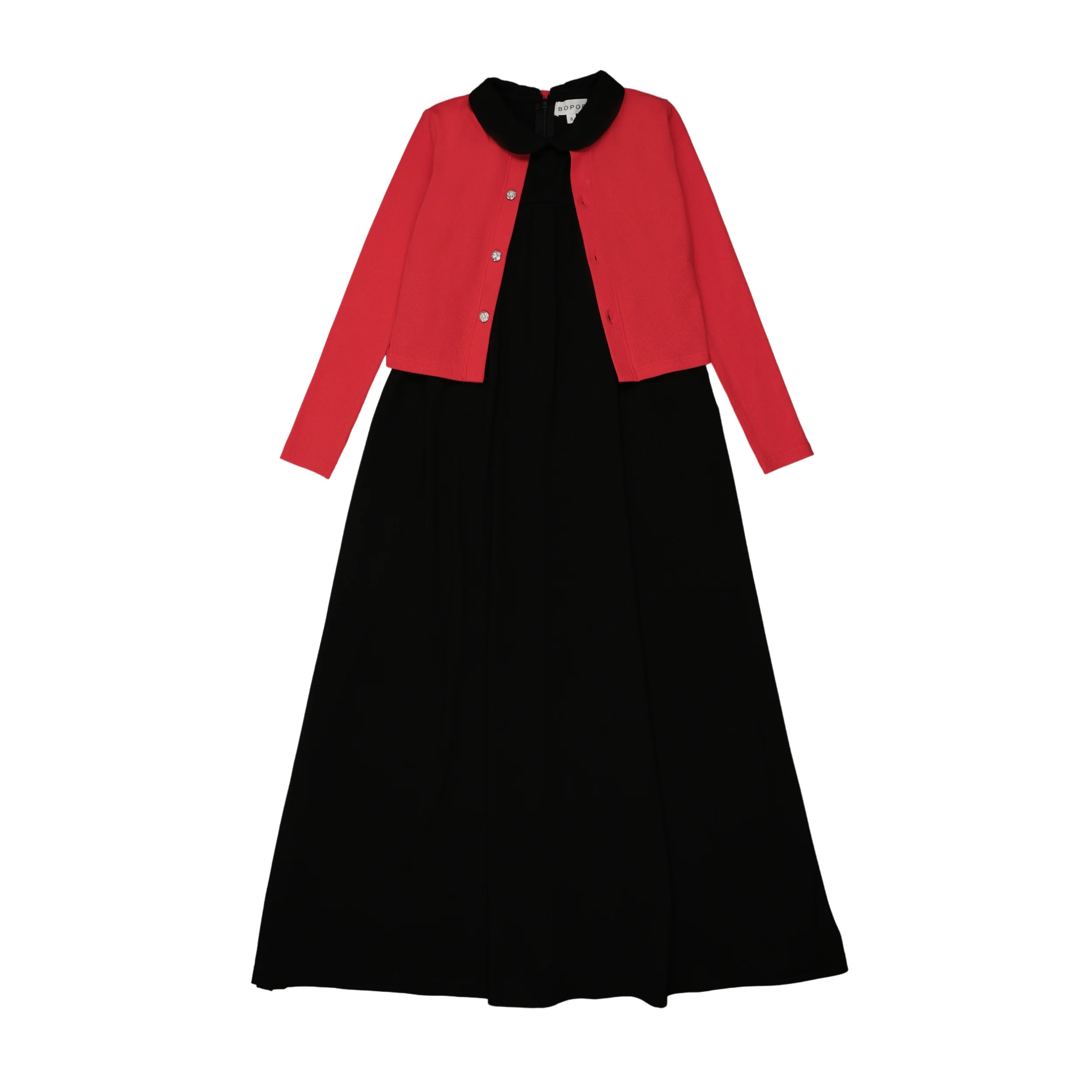 Bopop Sleeveless Maxi - Long with Red Cardigan (Robe Collection)