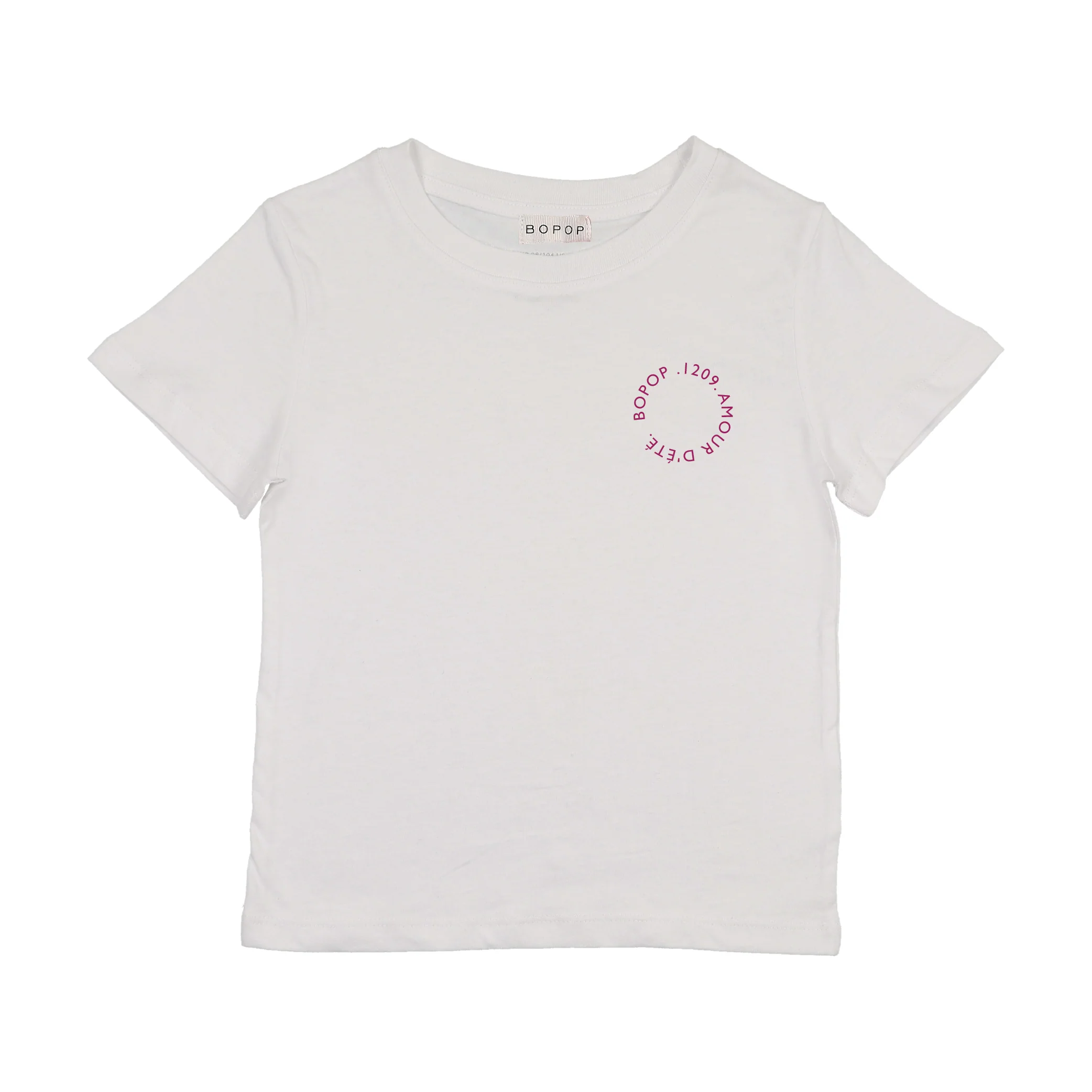 Bopop White Tee - Raspberry Print - Short Sleeve (Raspberry Denim)