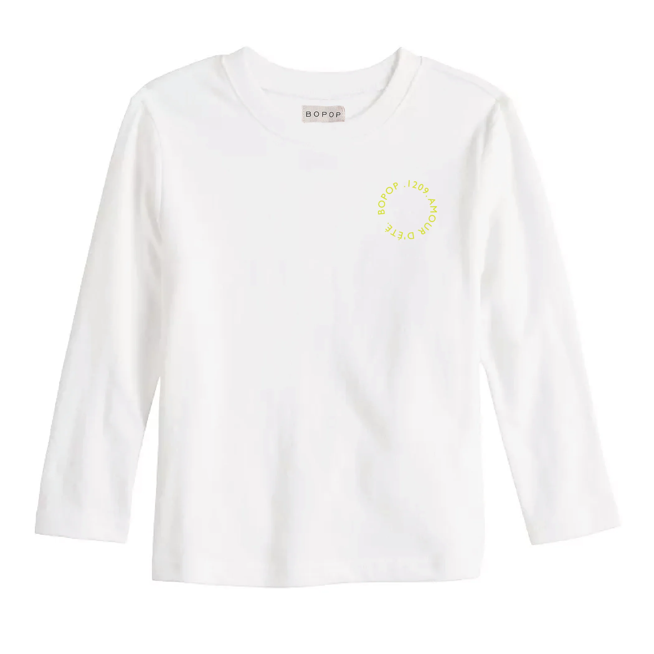 Bopop White Tee - Yellow Print - Long Sleeve (Grey Denim)